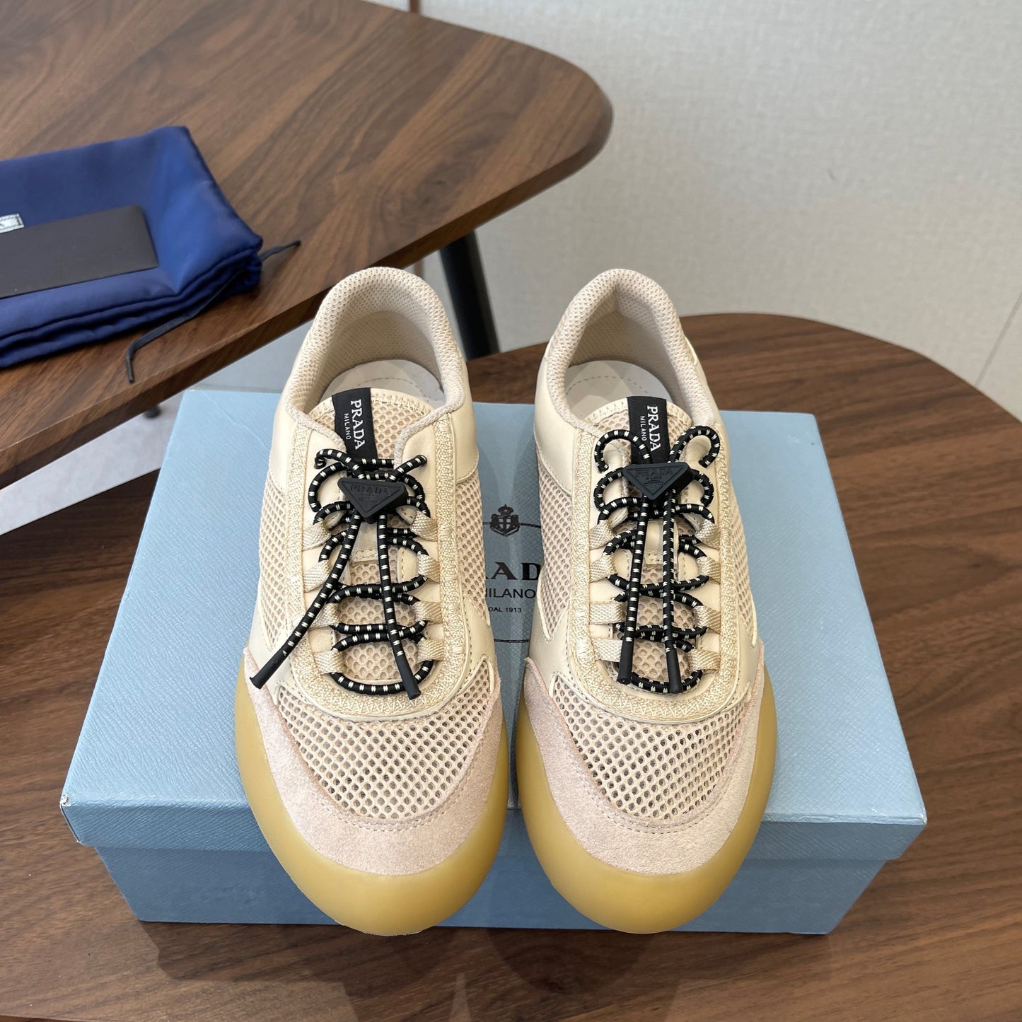 Prada Speedrock Sneakers Desert Beige Mesh Fabric 727602