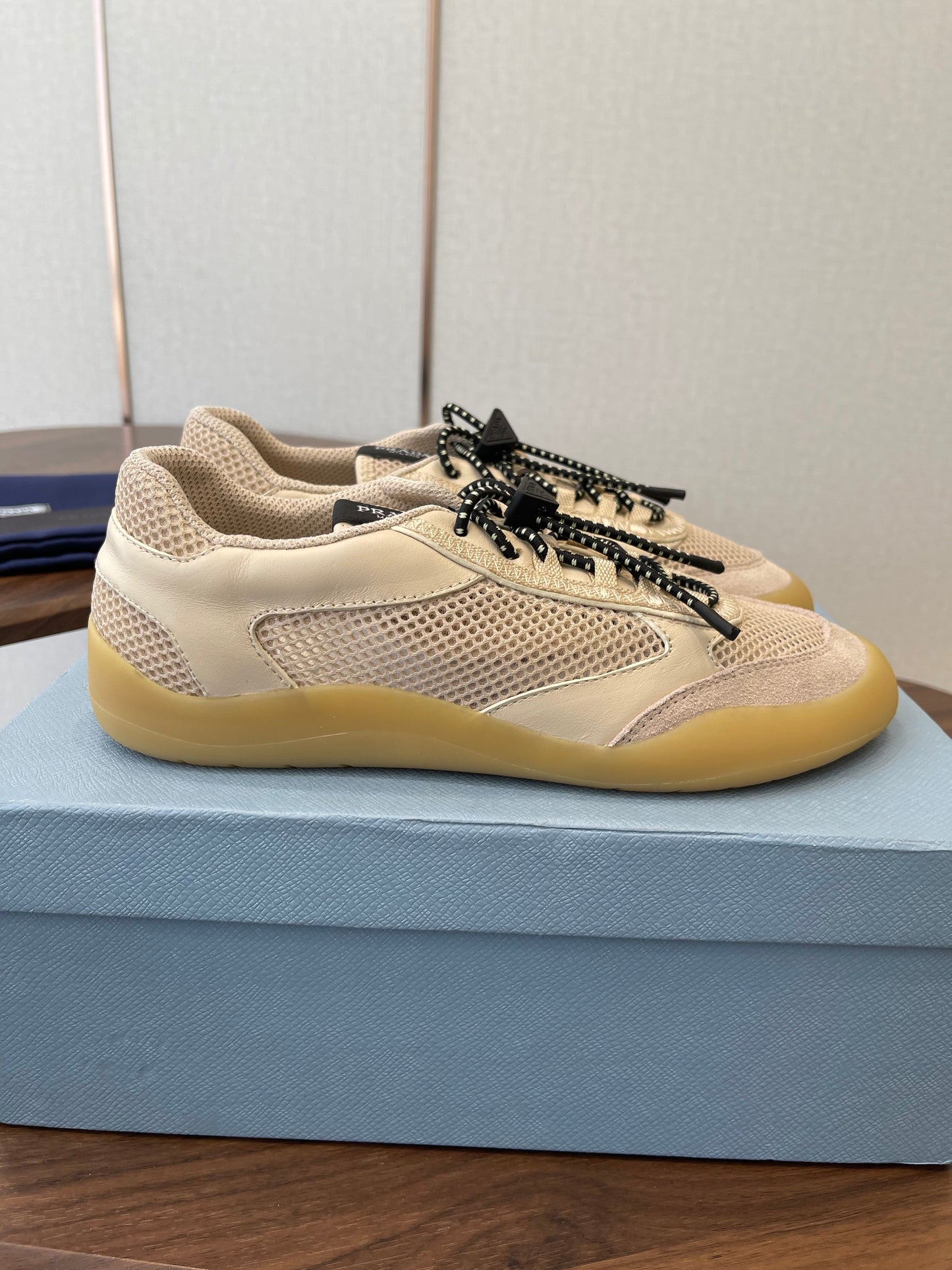 Prada Speedrock Sneakers Desert Beige Mesh Fabric 727602