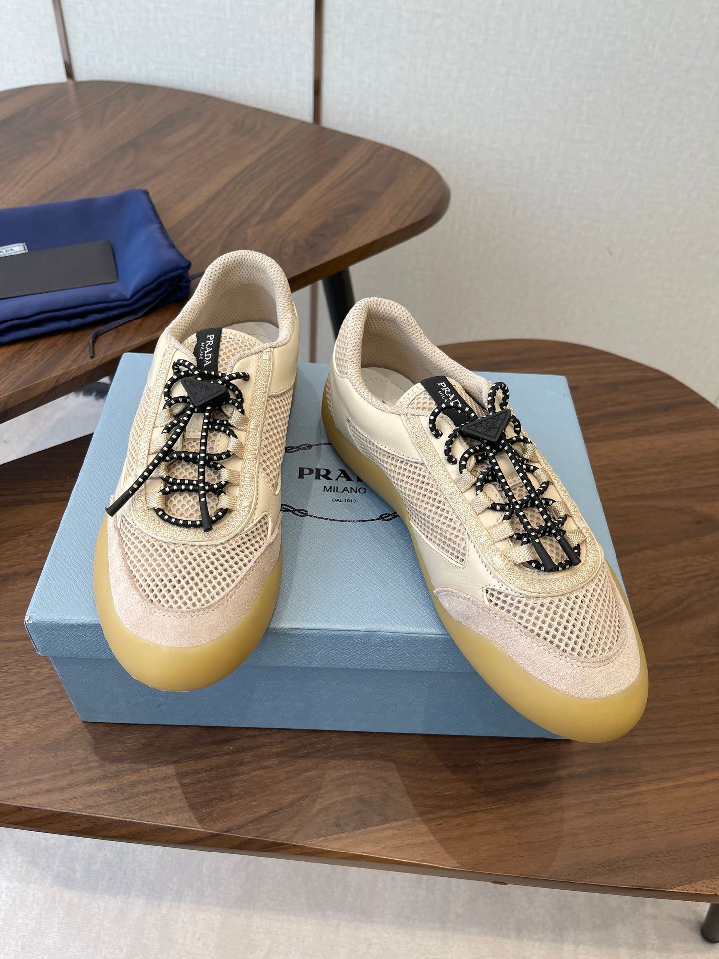 Prada Speedrock Sneakers Desert Beige Mesh Fabric 727602