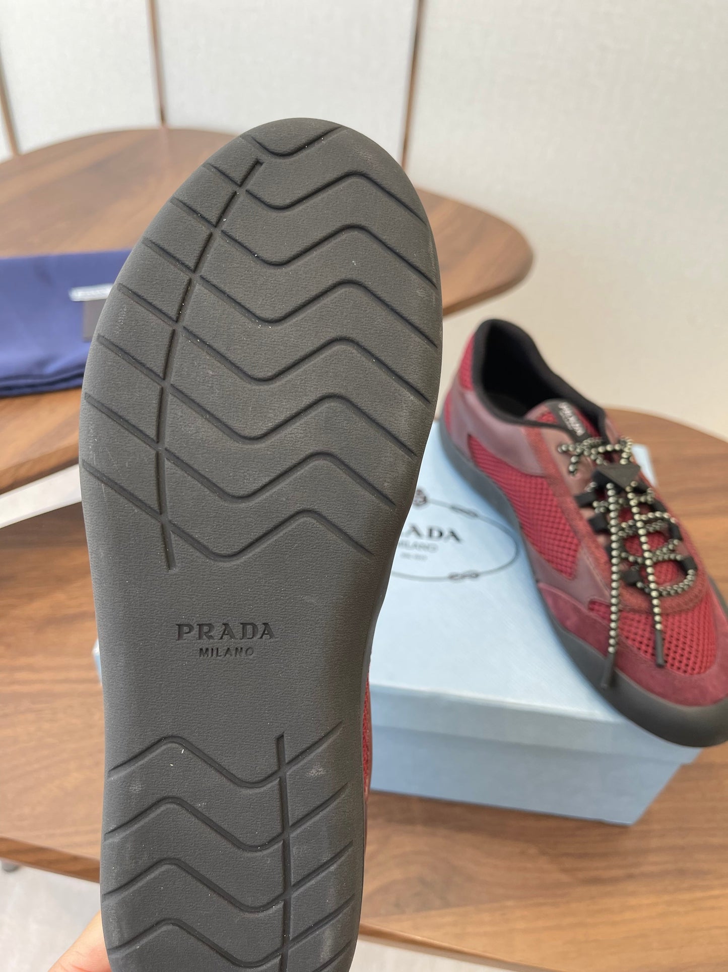 Prada Speedrock Sneakers Red Mesh Fabric 727603