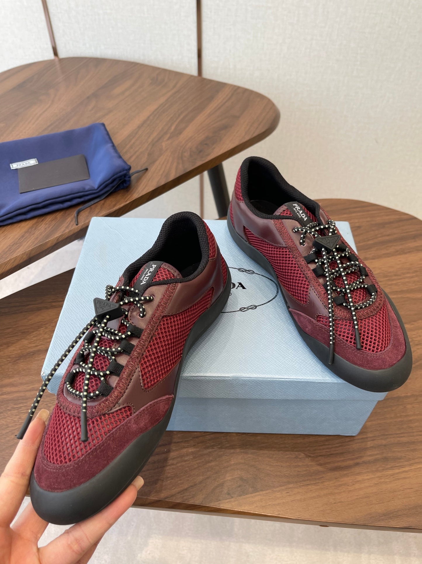 Prada Speedrock Sneakers Red Mesh Fabric 727603