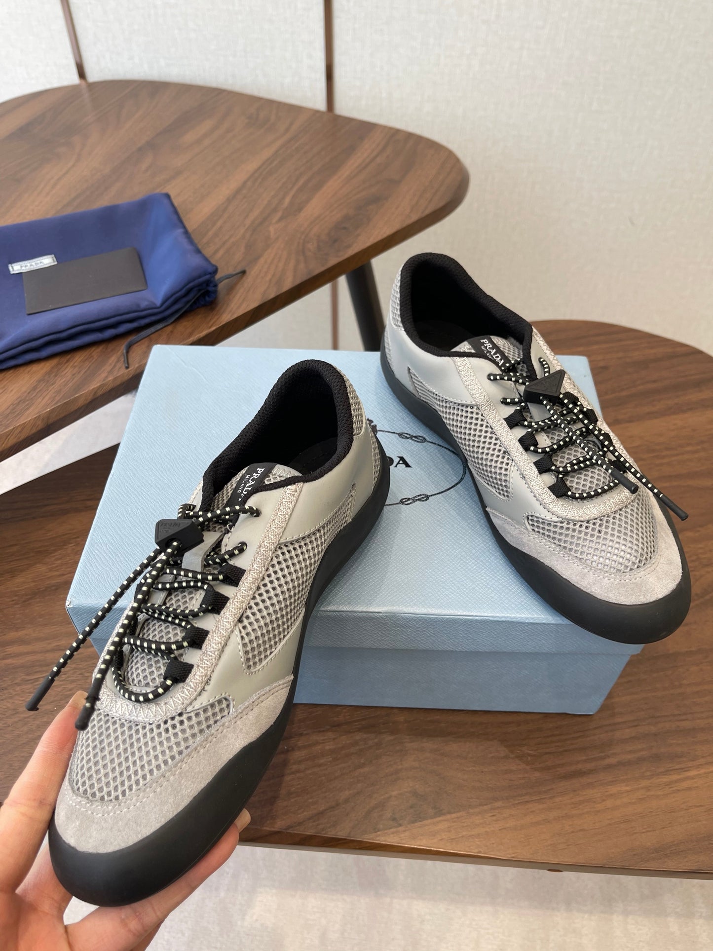 Prada Speedrock Sneakers Light Grey Mesh Fabric 727604