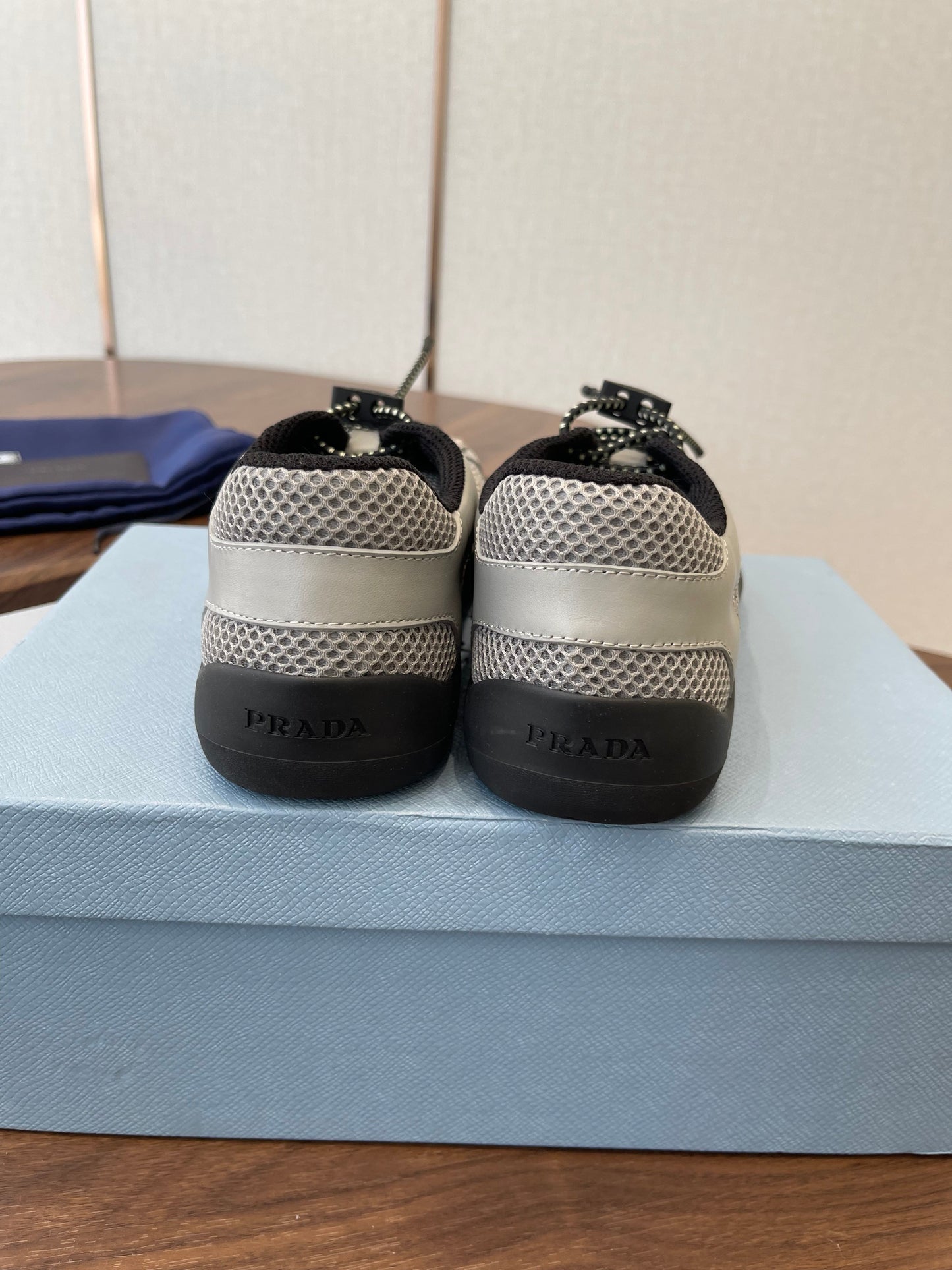 Prada Speedrock Sneakers Light Grey Mesh Fabric 727604