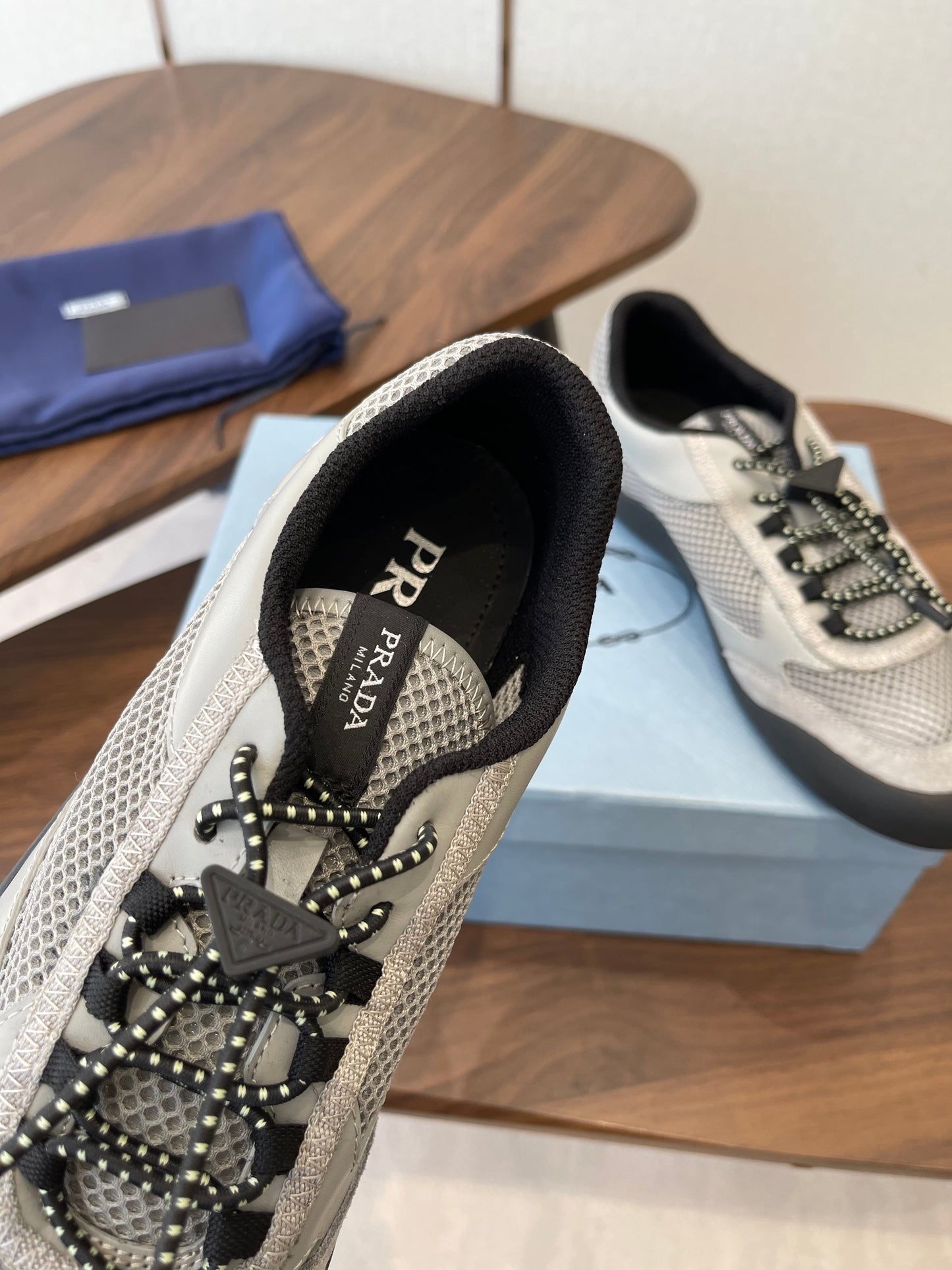 Prada Speedrock Sneakers Light Grey Mesh Fabric 727604