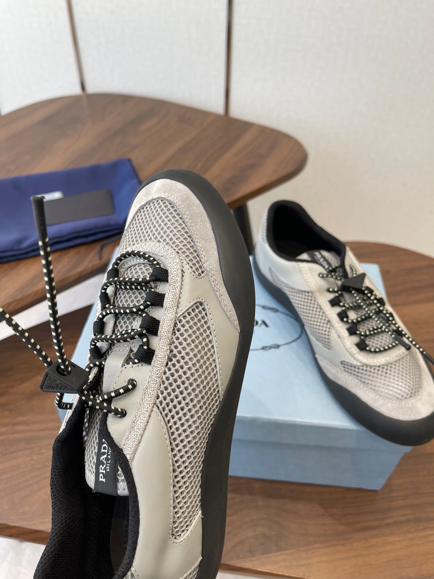 Prada Speedrock Sneakers Light Grey Mesh Fabric 727604