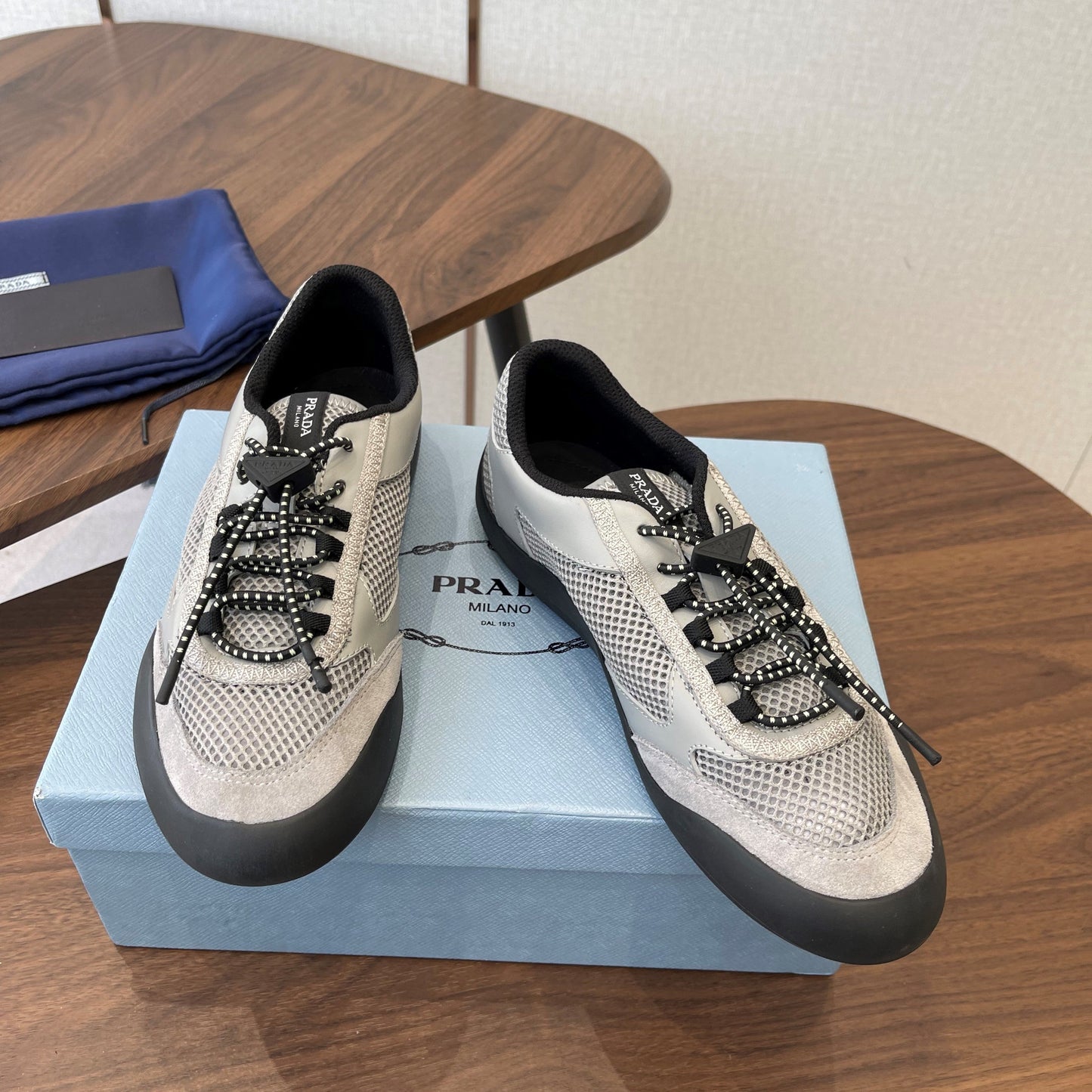 Prada Speedrock Sneakers Light Grey Mesh Fabric 727604