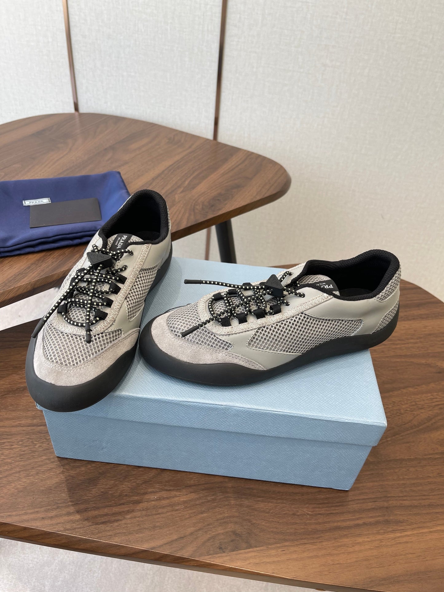 Prada Speedrock Sneakers Light Grey Mesh Fabric 727604