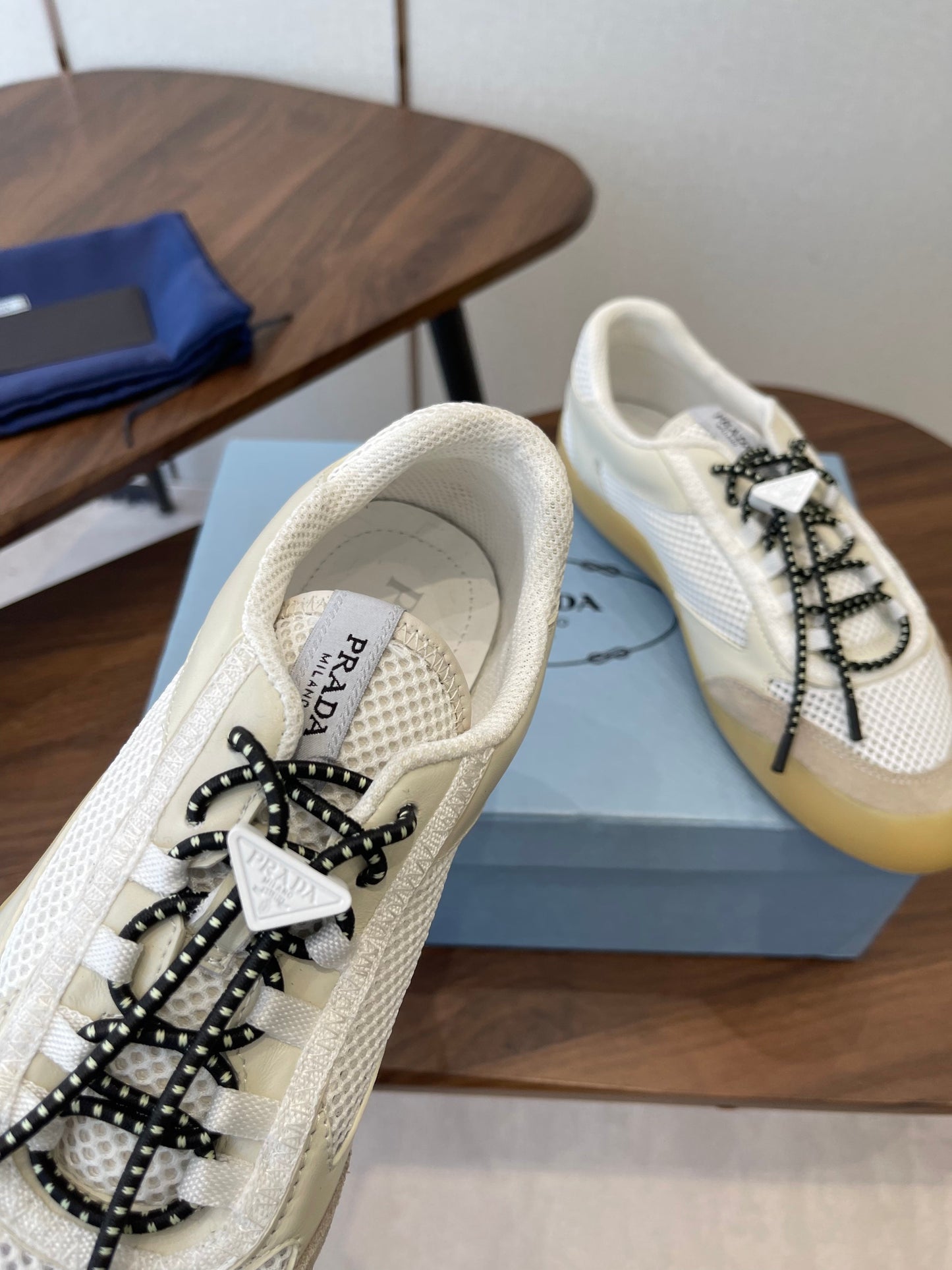 Prada Speedrock Sneakers Chalk White Mesh Fabric 727605