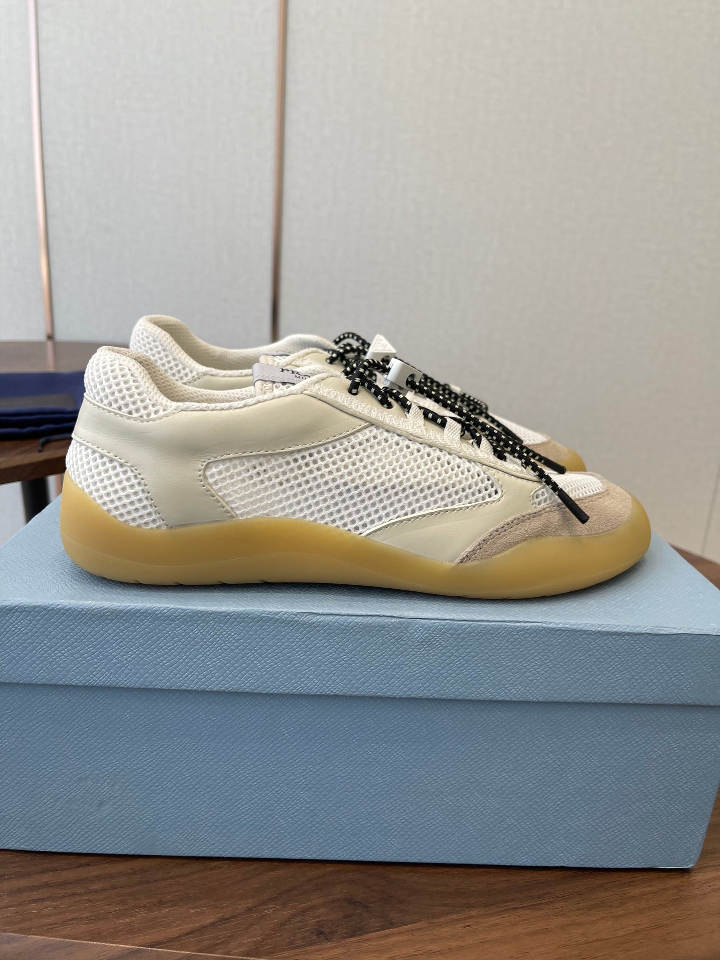 Prada Speedrock Sneakers Chalk White Mesh Fabric 727605