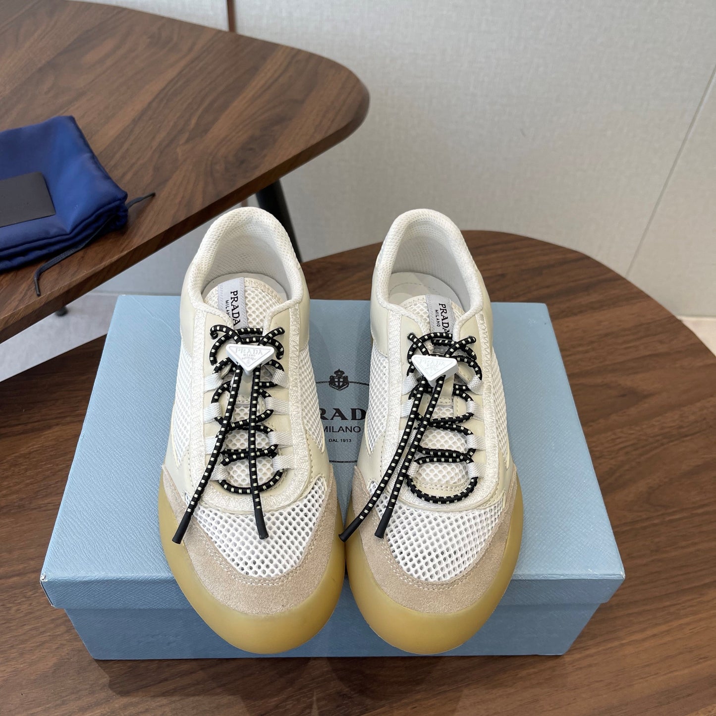 Prada Speedrock Sneakers Chalk White Mesh Fabric 727605