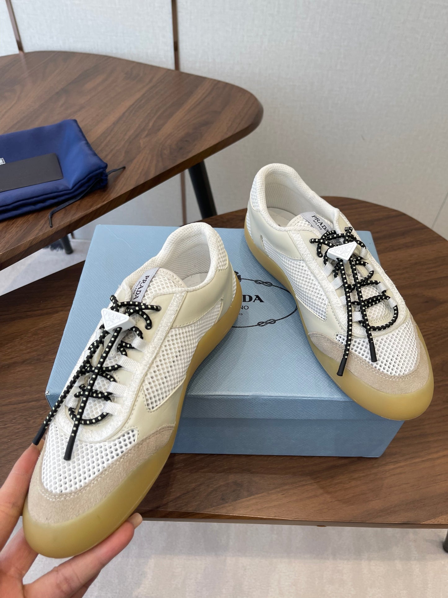 Prada Speedrock Sneakers Chalk White Mesh Fabric 727605
