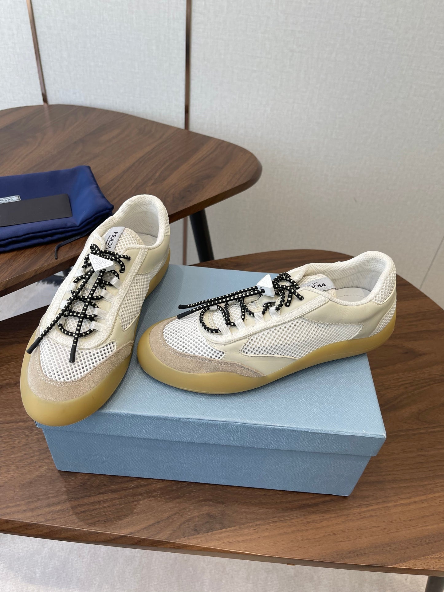 Prada Speedrock Sneakers Chalk White Mesh Fabric 727605