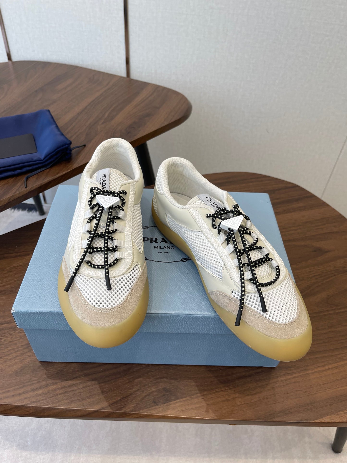 Prada Speedrock Sneakers Chalk White Mesh Fabric 727605