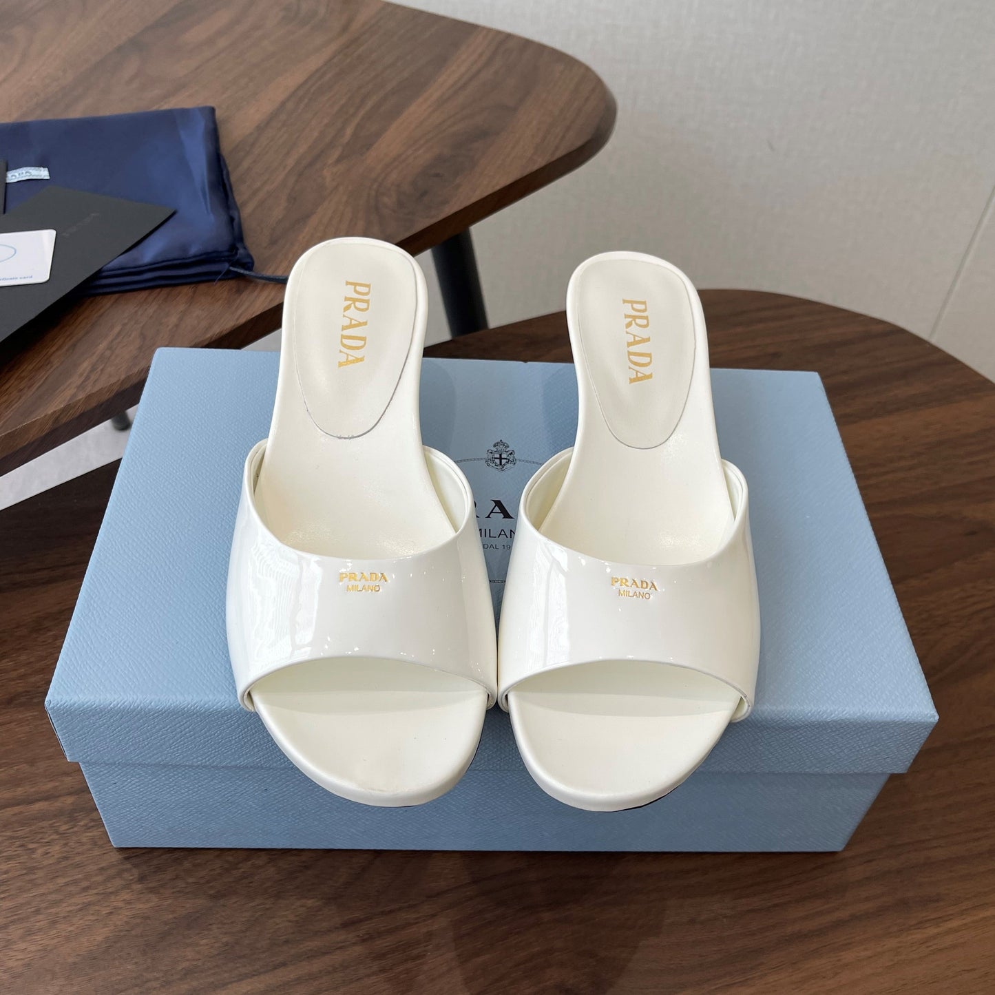 Prada Kitten Heel Sandals White Patent Leather 727641