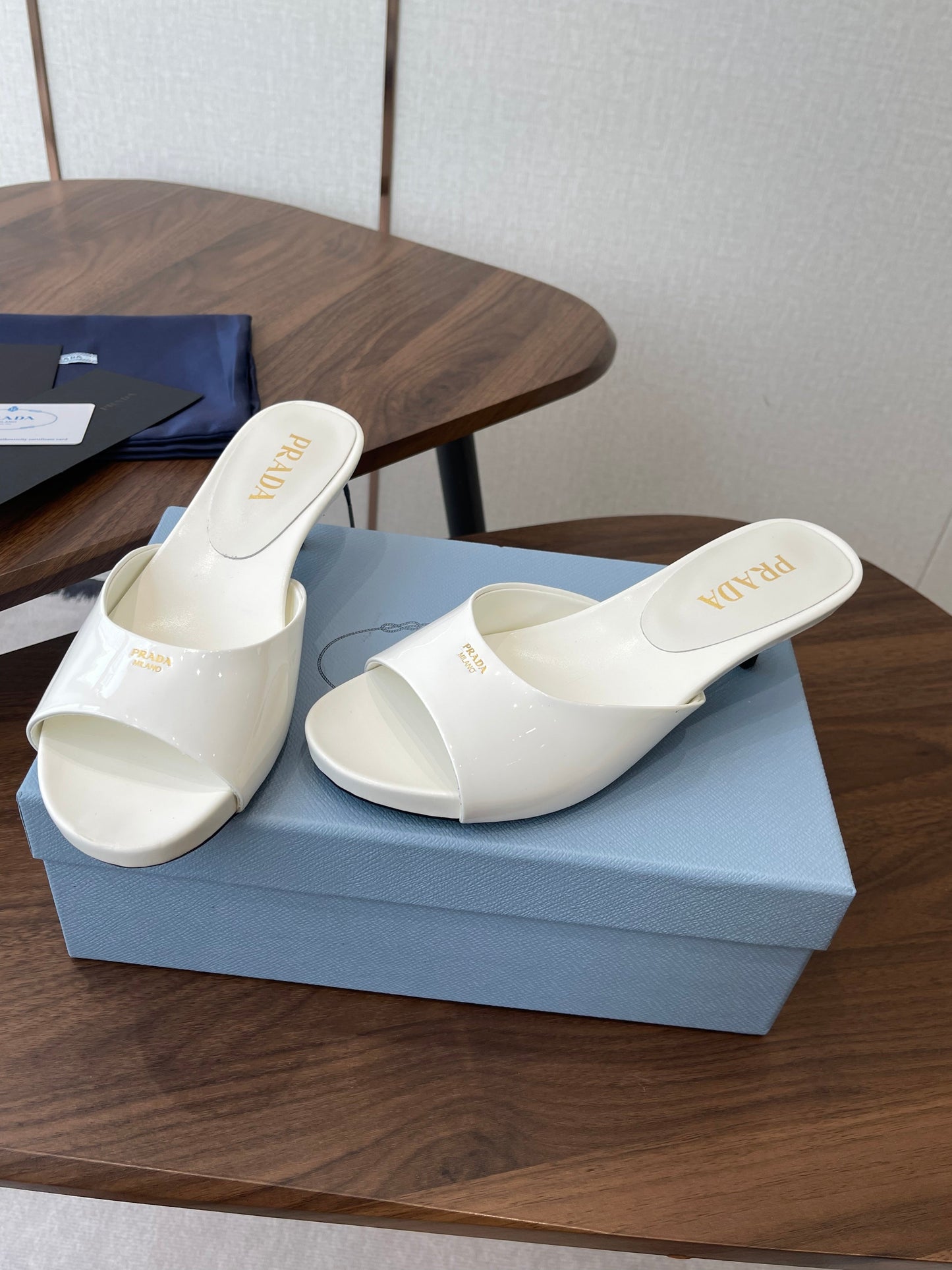 Prada Kitten Heel Sandals White Patent Leather 727641