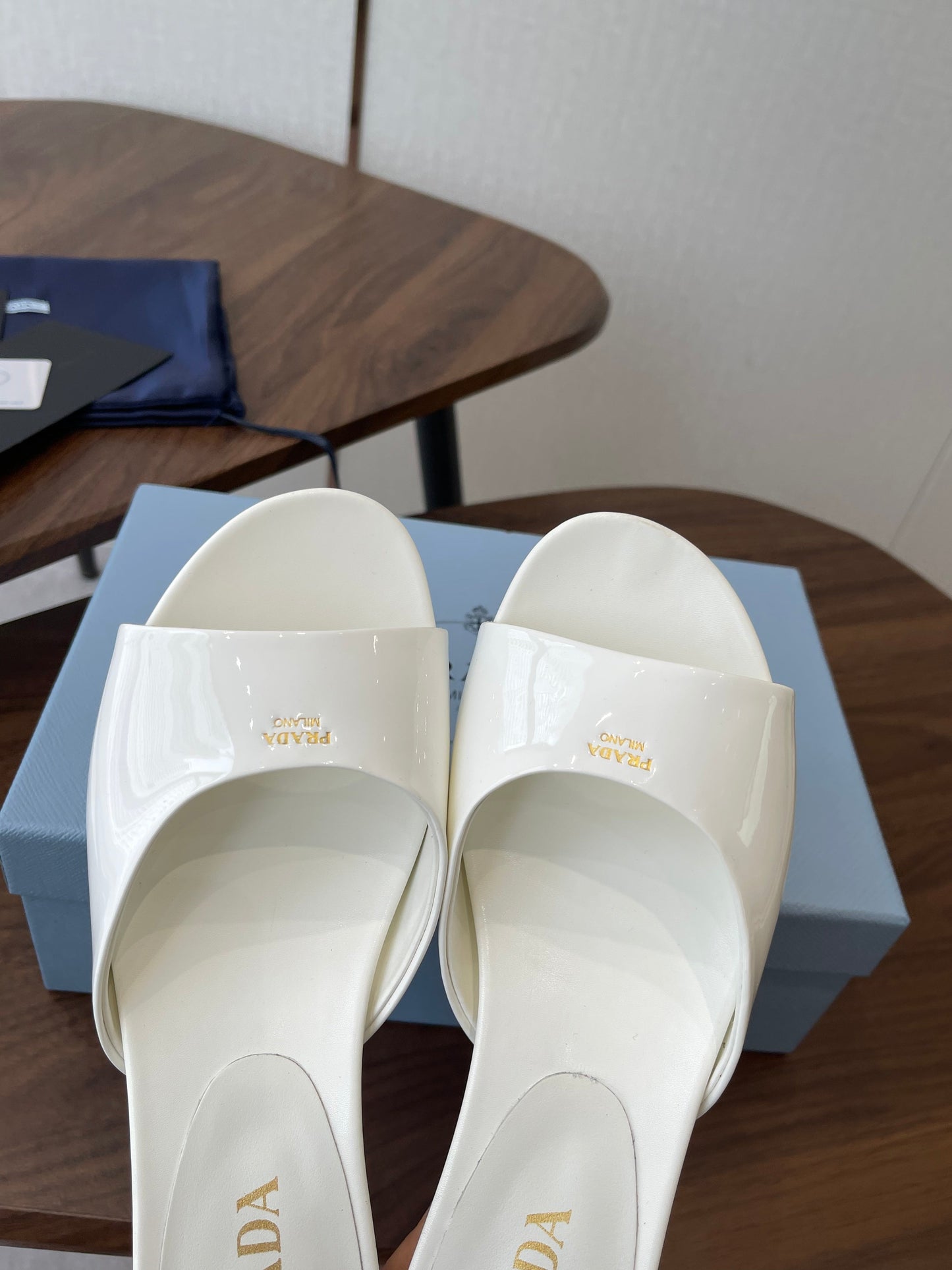 Prada Kitten Heel Sandals White Patent Leather 727641