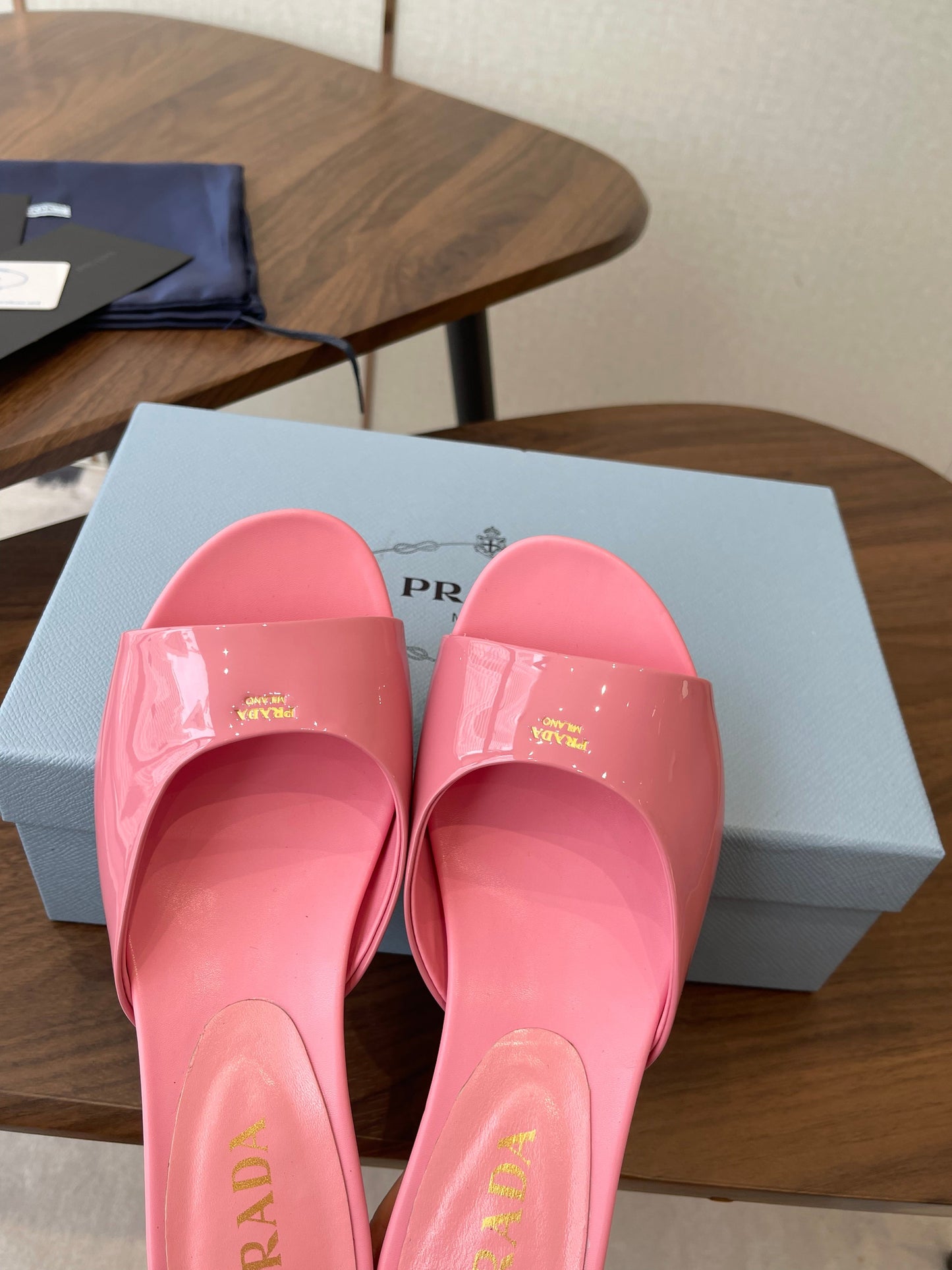 Prada Kitten Heel Sandals Pink Patent Leather 727642