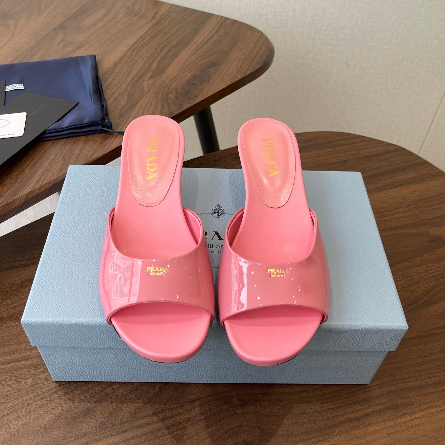 Prada Kitten Heel Sandals Pink Patent Leather 727642