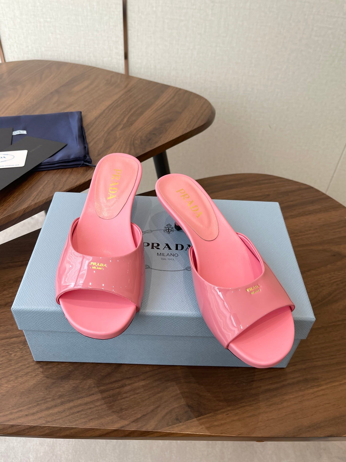 Prada Kitten Heel Sandals Pink Patent Leather 727642