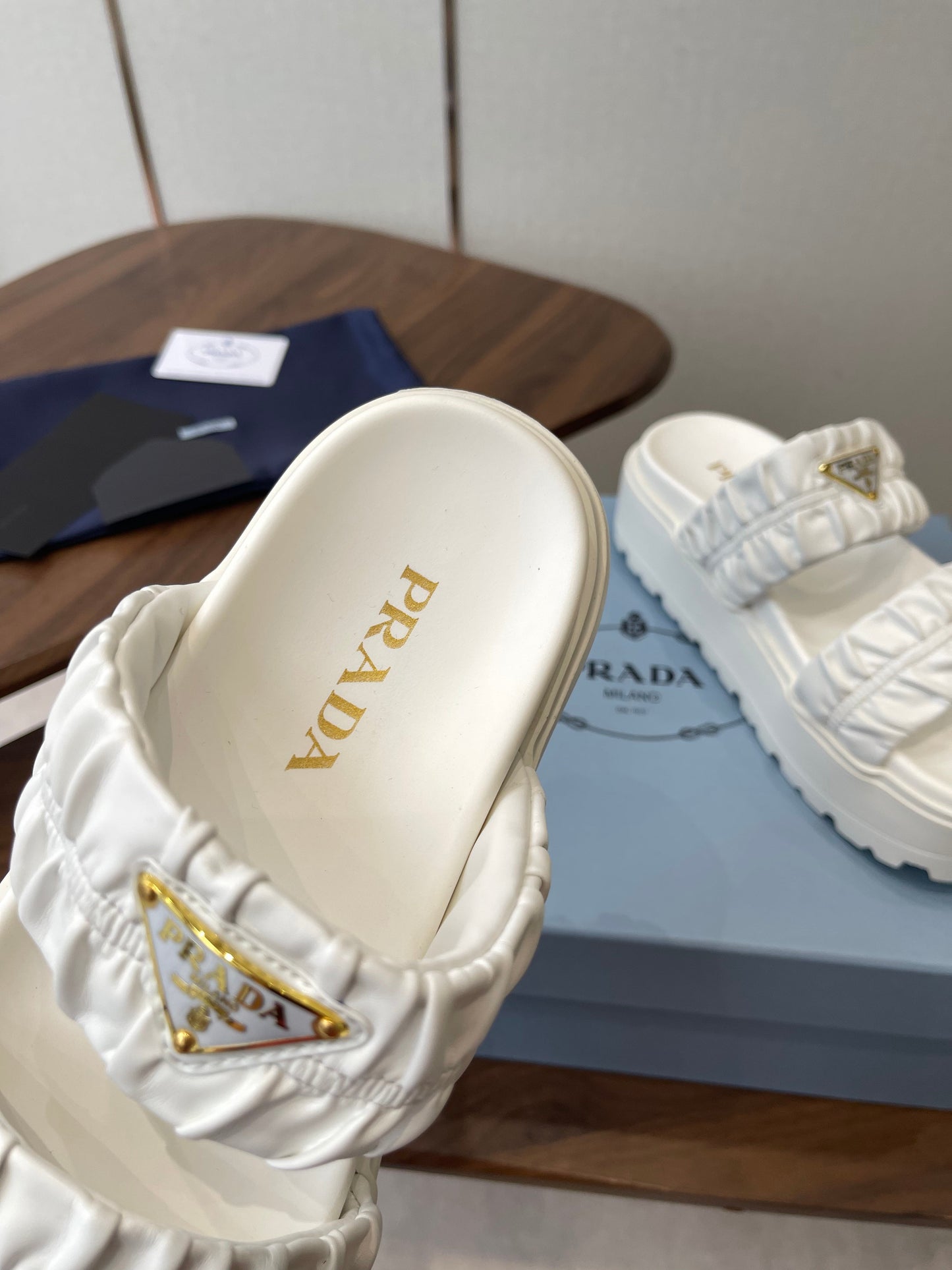 Prada 26s Flatform Slides White Matelassé Leather 727651