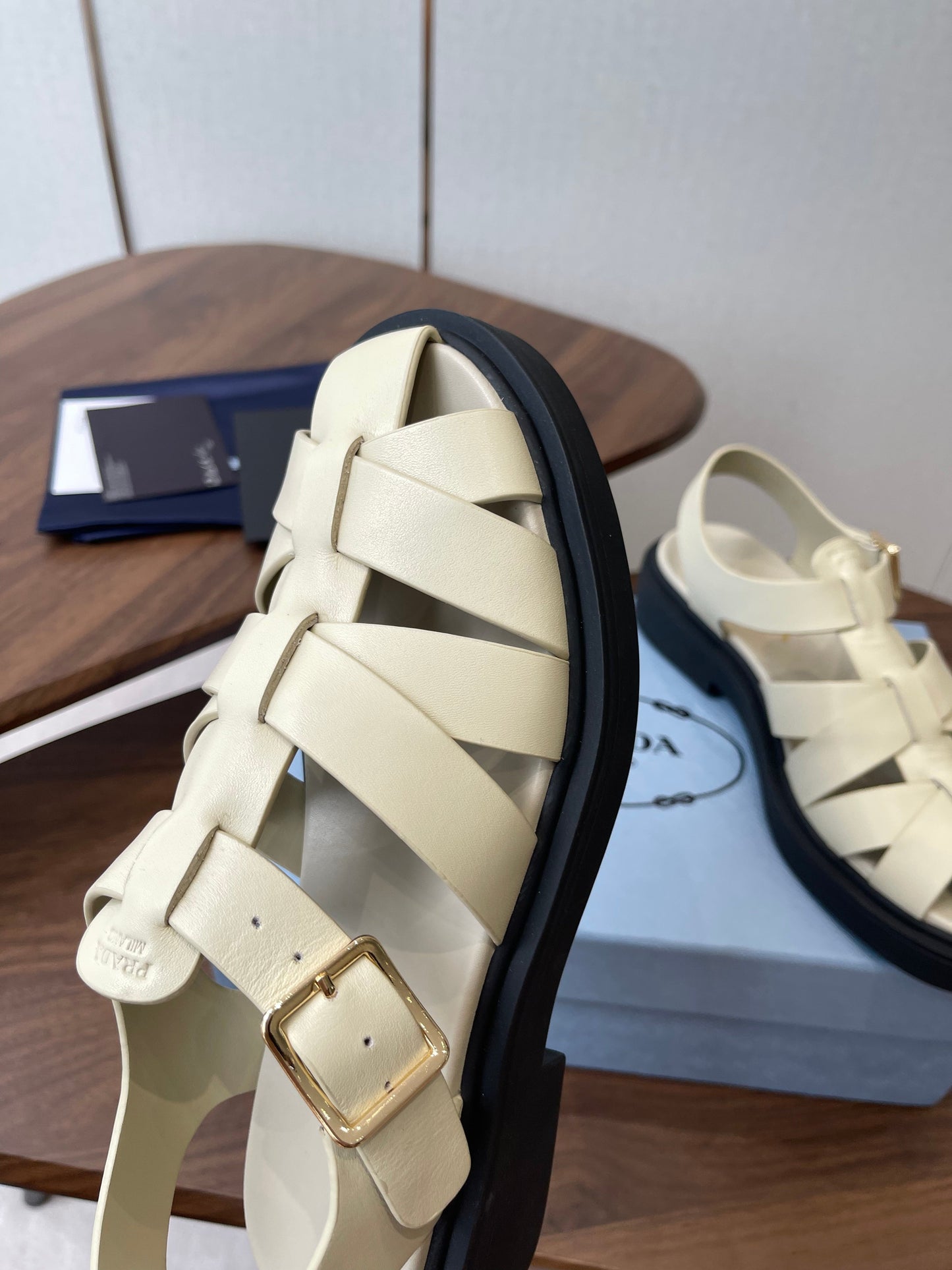 Prada 26s Fisherman's Sandals Ivory Leather 727673