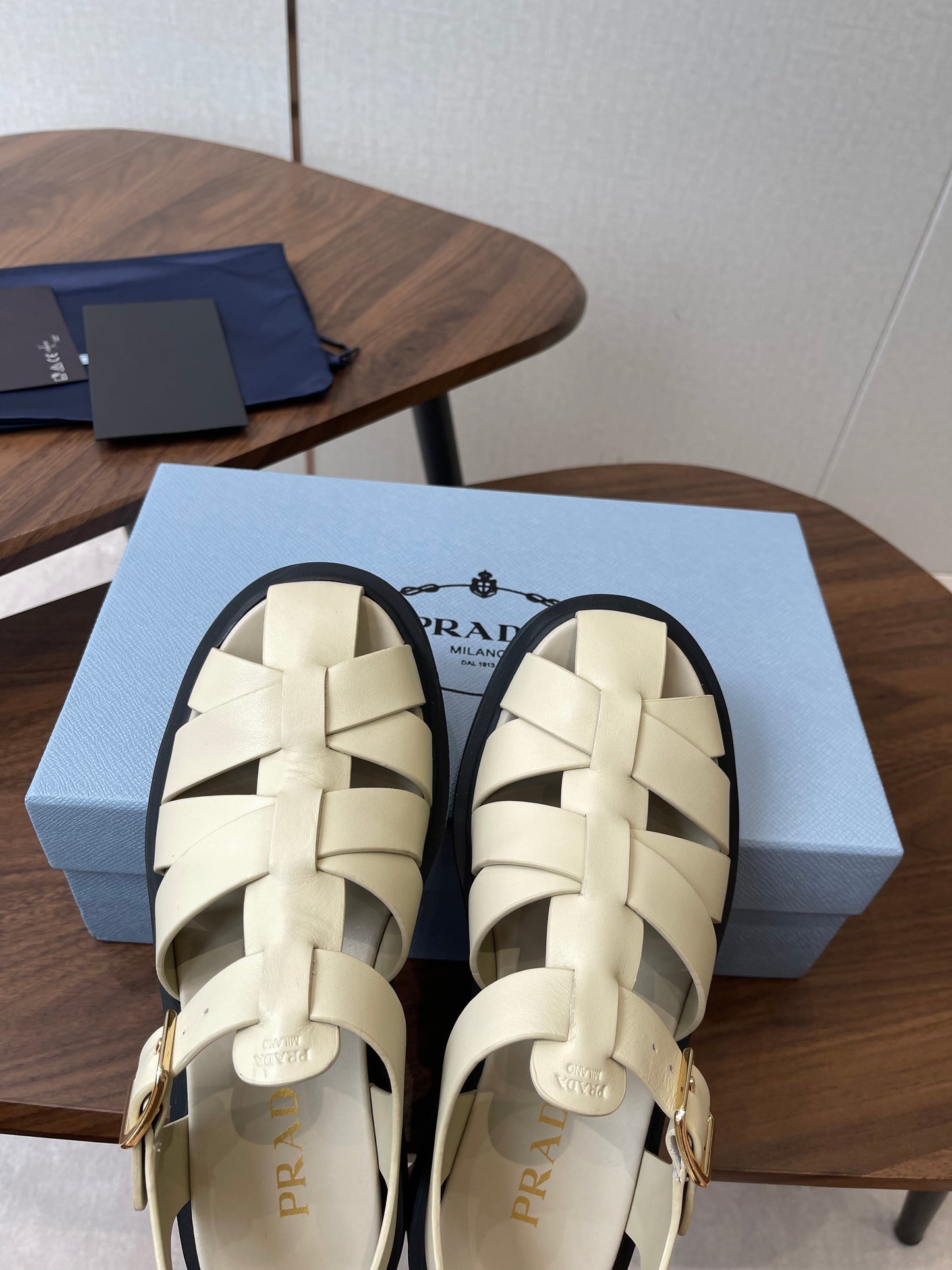 Prada 26s Fisherman's Sandals Ivory Leather 727673