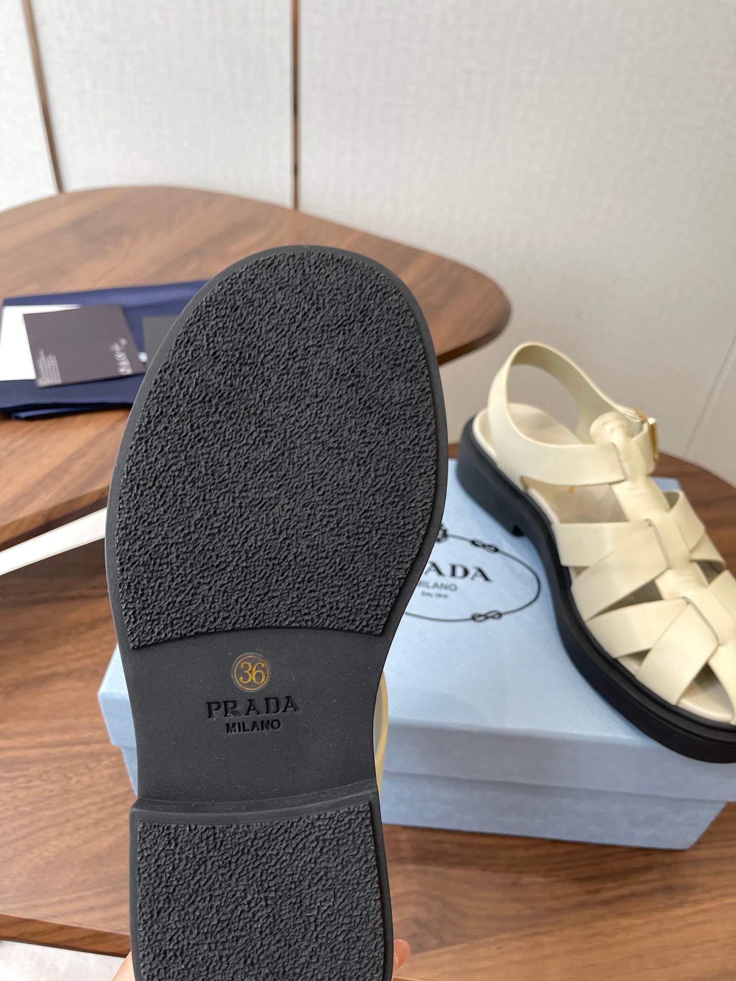 Prada 26s Fisherman's Sandals Ivory Leather 727673
