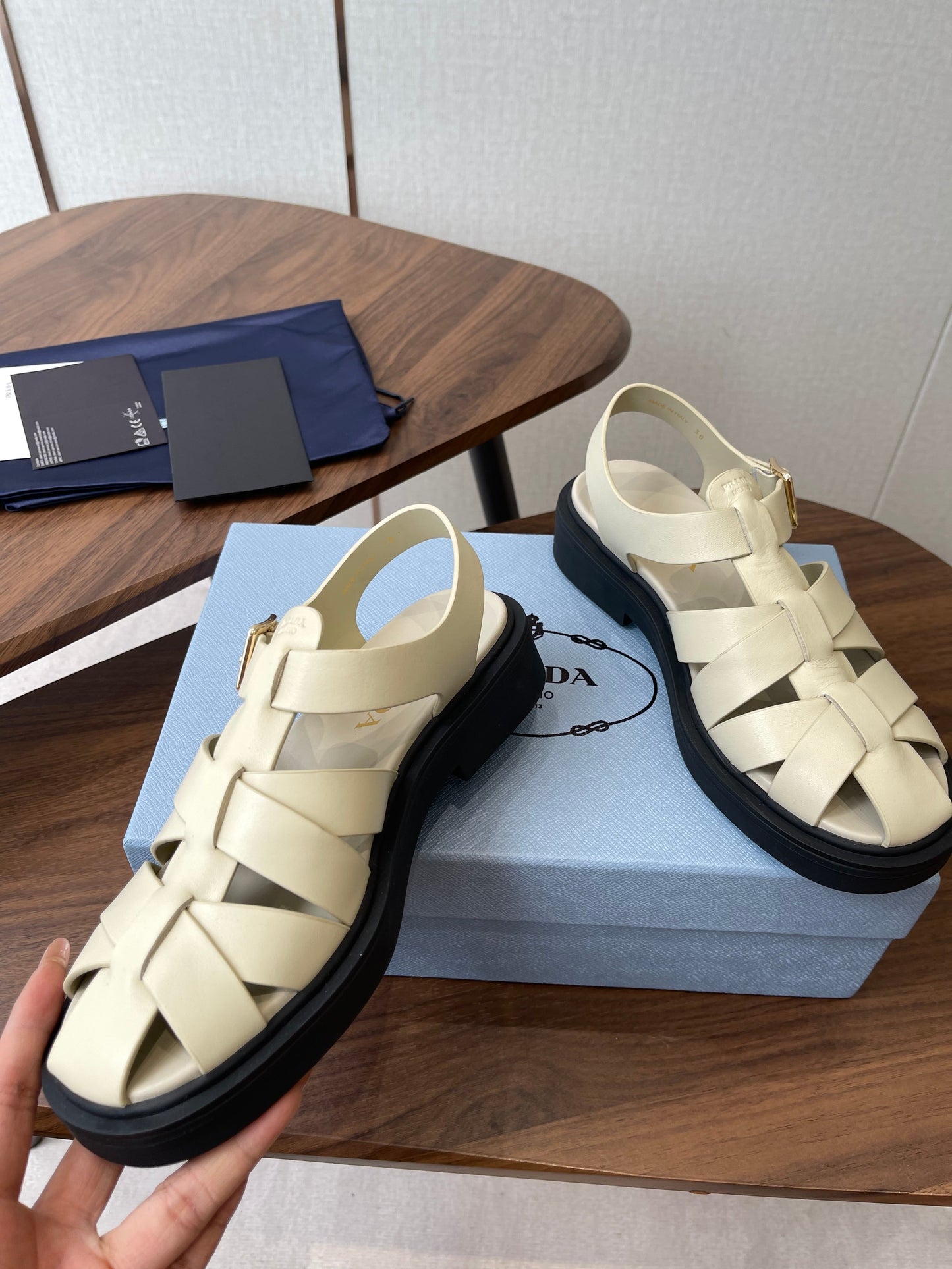 Prada 26s Fisherman's Sandals Ivory Leather 727673