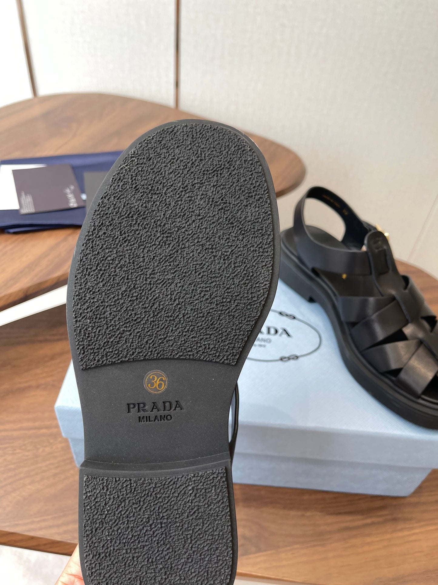 Prada 26s Fisherman's Sandals Black Leather 727674
