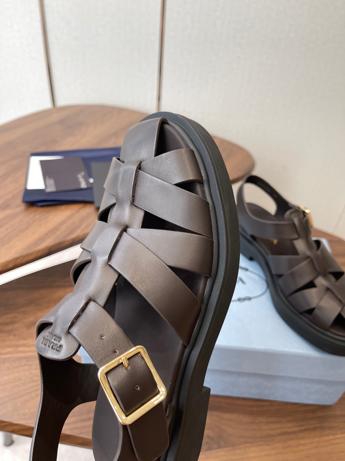 Prada 26s Fisherman's Sandals Coffee Leather 727675