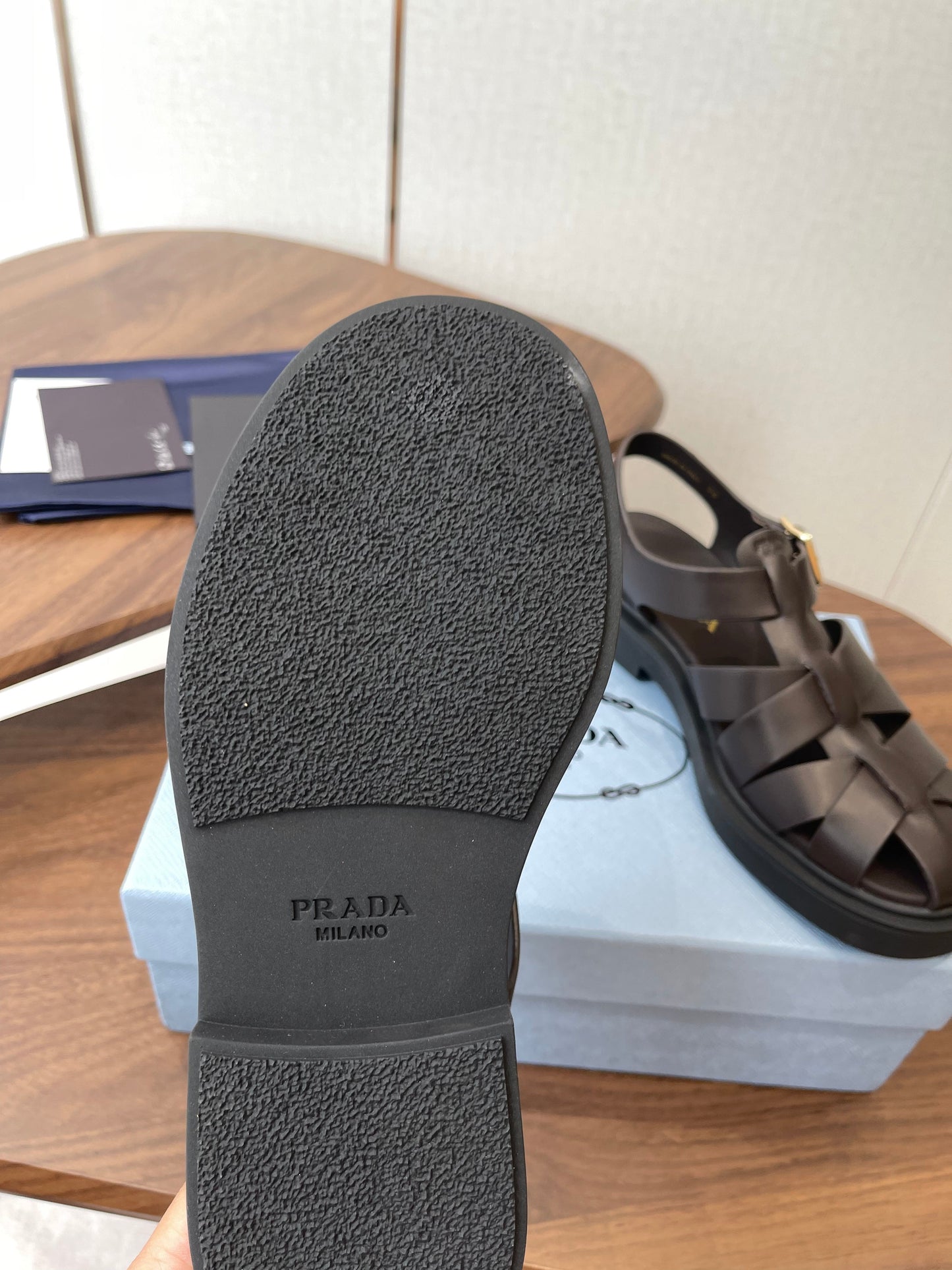 Prada 26s Fisherman's Sandals Coffee Leather 727675