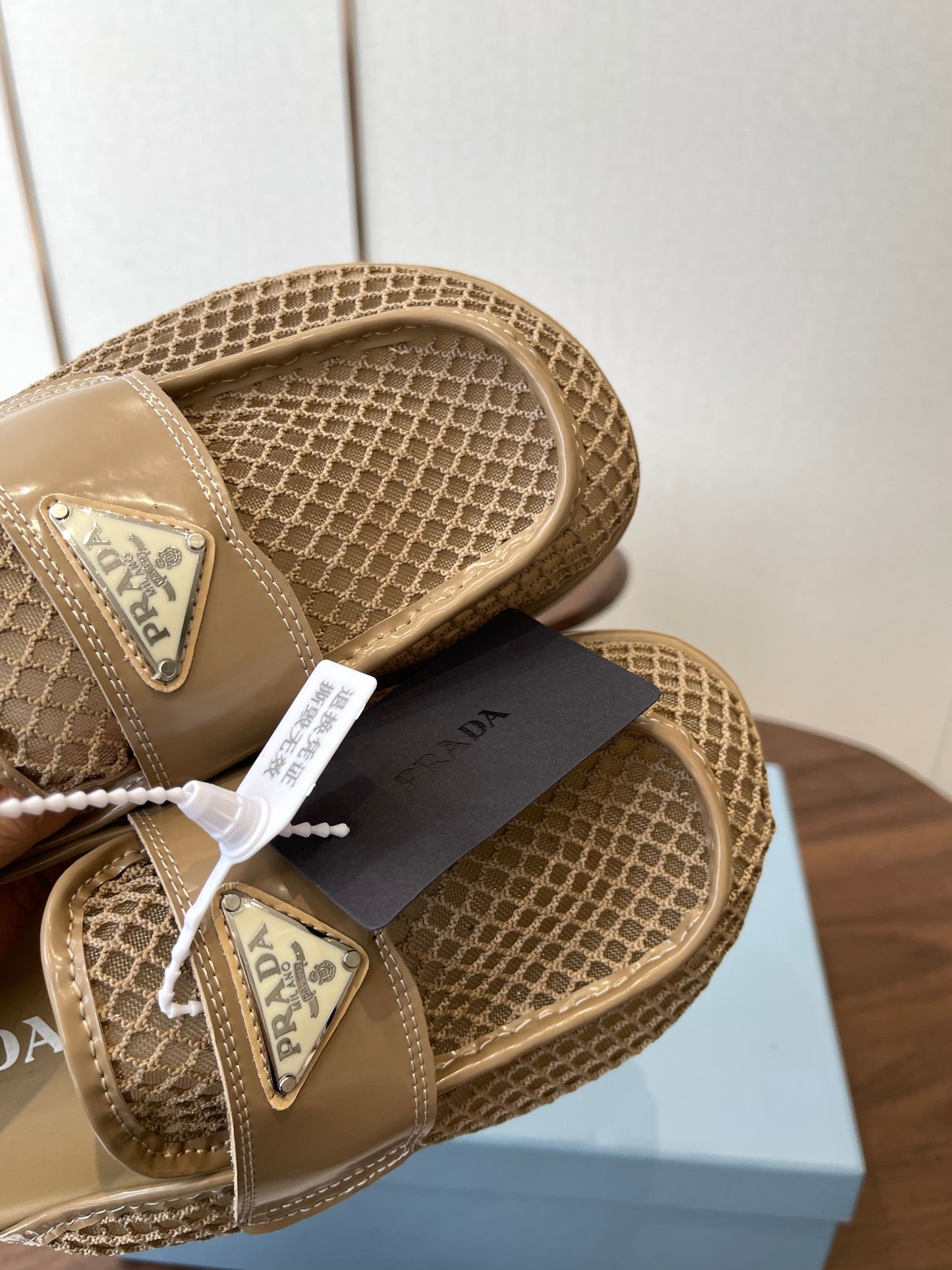 Prada 26s Mules Beige Mesh Fabric 727680