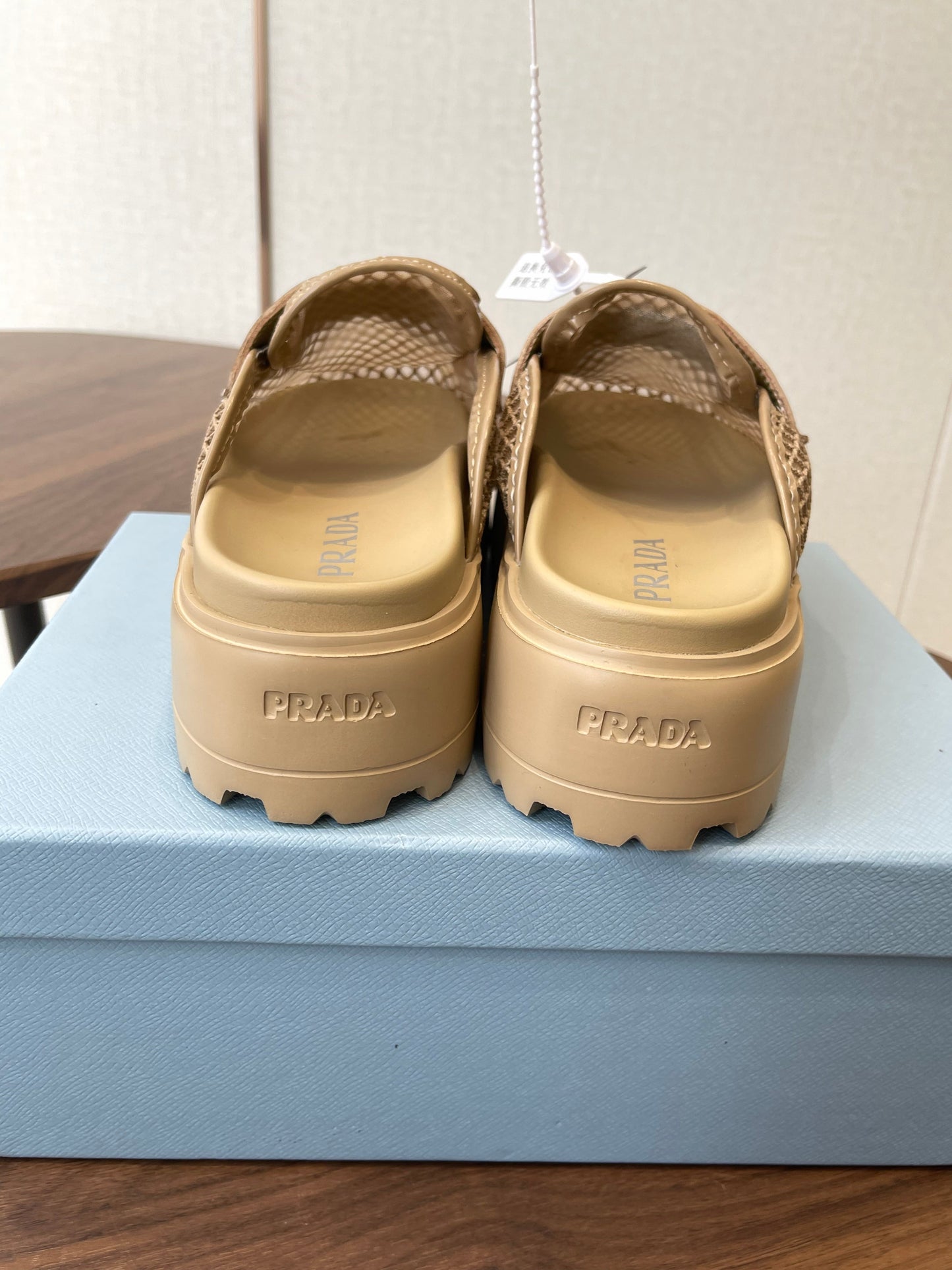 Prada 26s Mules Beige Mesh Fabric 727680