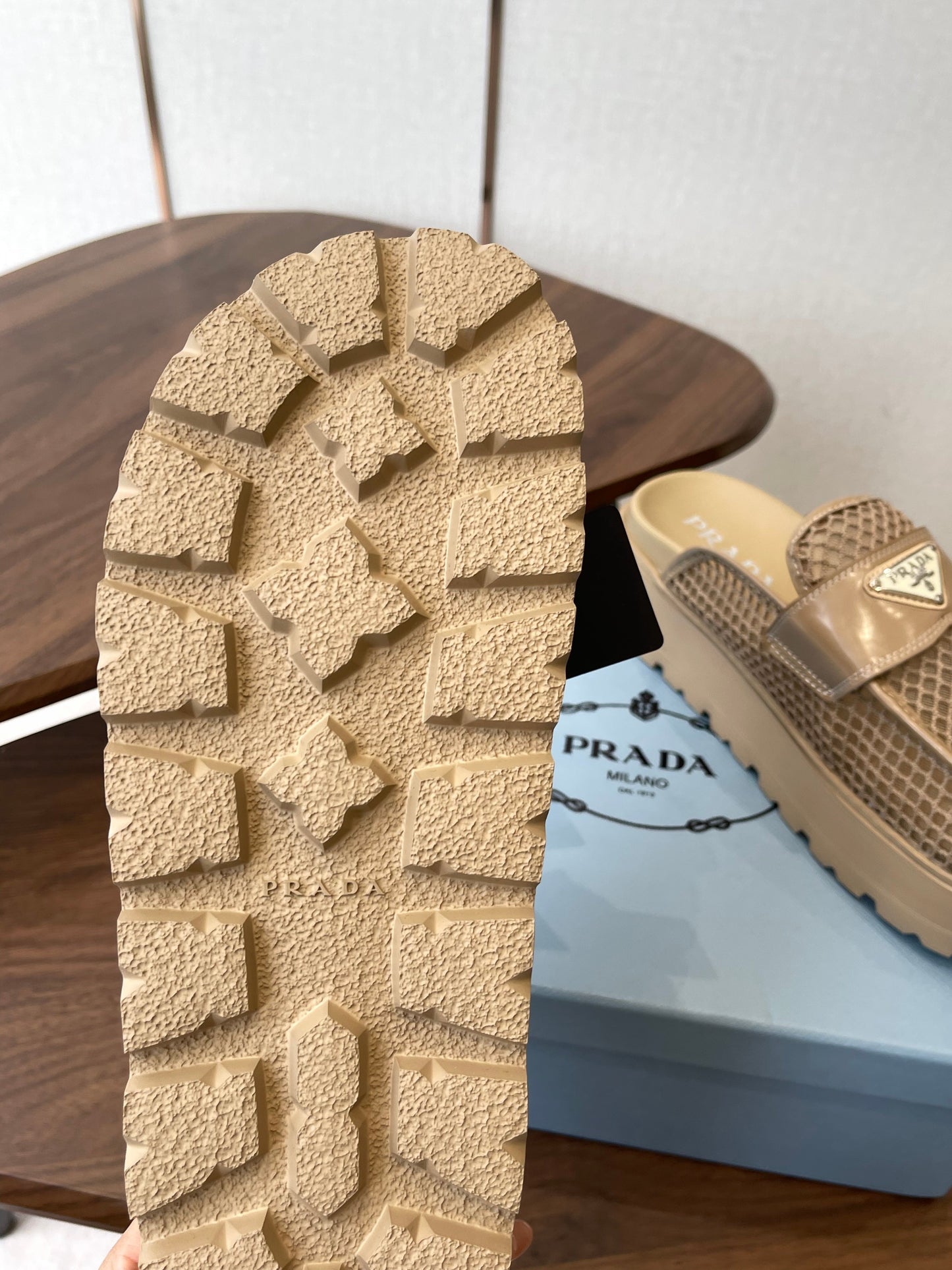 Prada 26s Mules Beige Mesh Fabric 727680