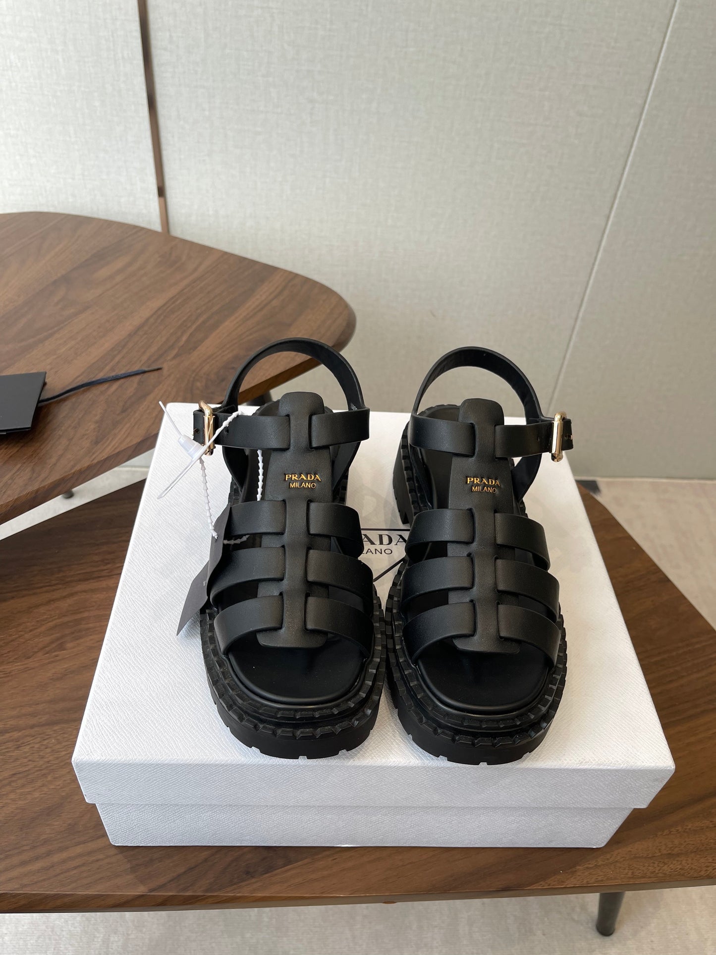 Prada Strappy Sandals 5.5cm Black Leather 728556