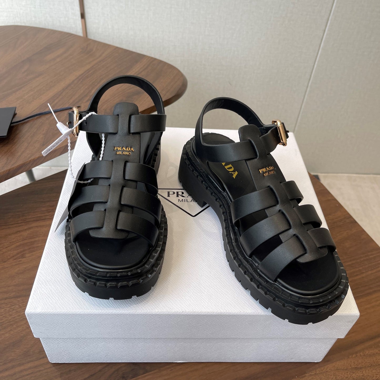 Prada Strappy Sandals 5.5cm Black Leather 728556