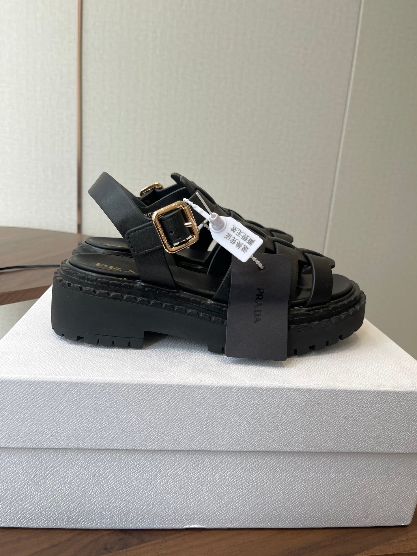 Prada Strappy Sandals 5.5cm Black Leather 728556