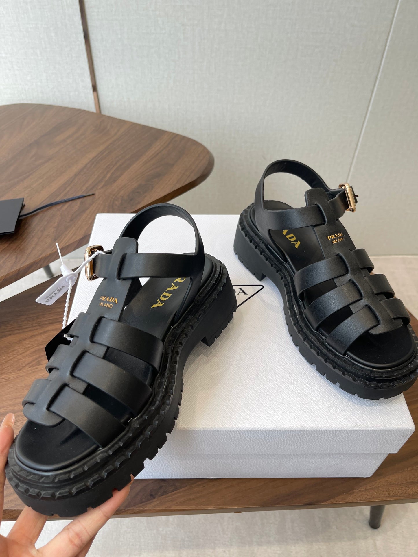 Prada Strappy Sandals 5.5cm Black Leather 728556