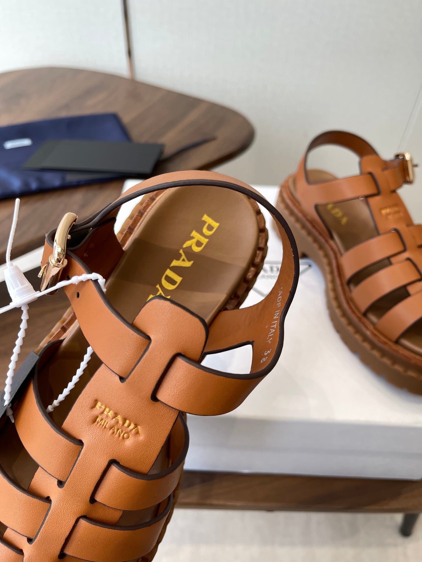 Prada Strappy Sandals 5.5cm Brown Leather 728557