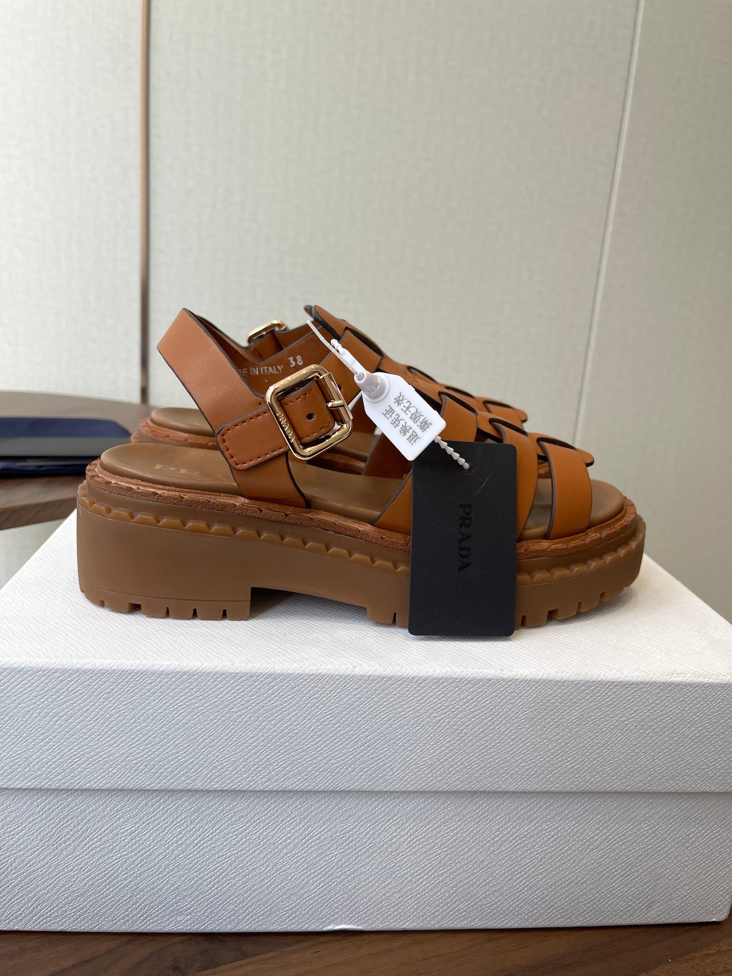 Prada Strappy Sandals 5.5cm Brown Leather 728557