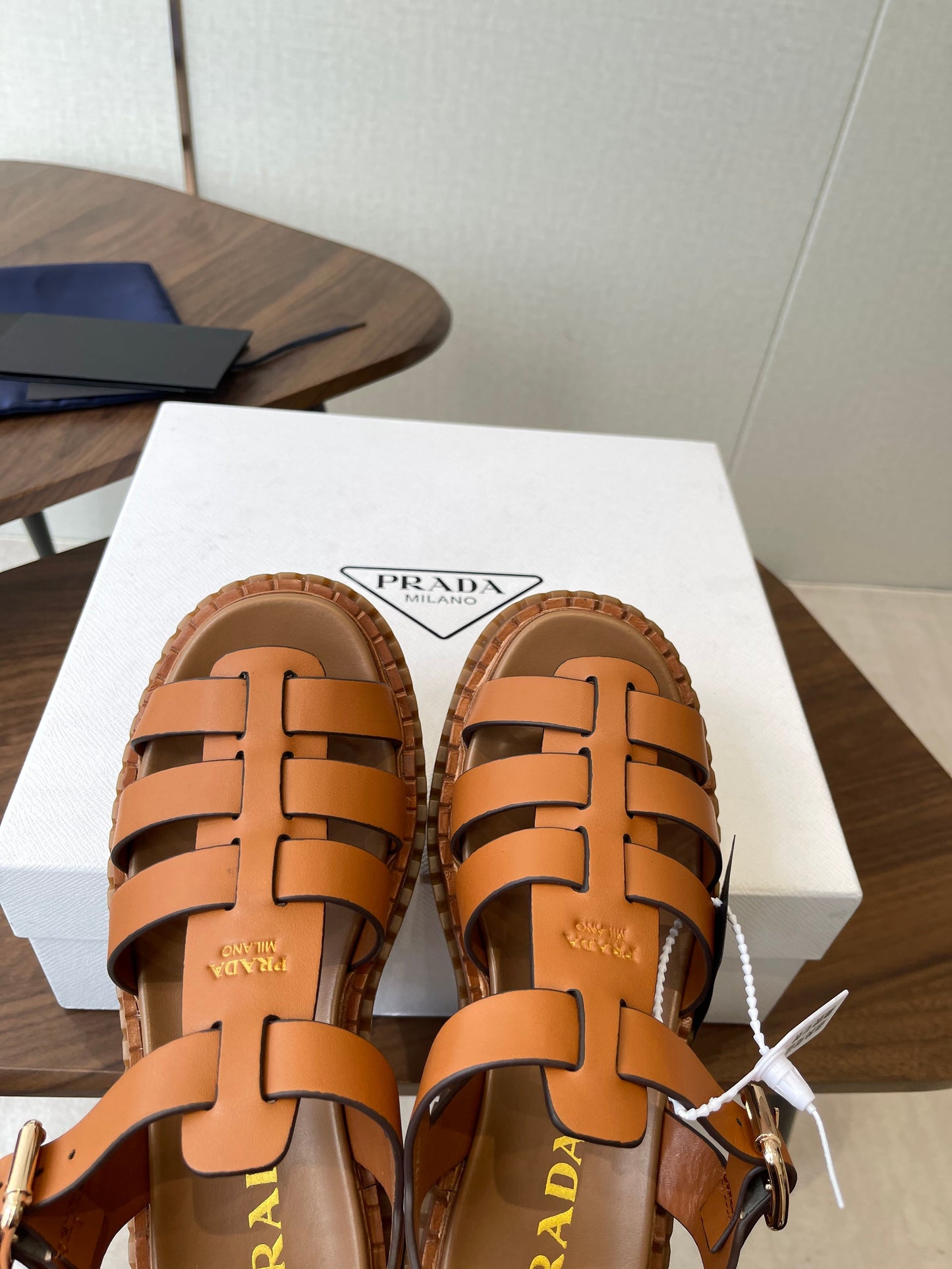 Prada Strappy Sandals 5.5cm Brown Leather 728557