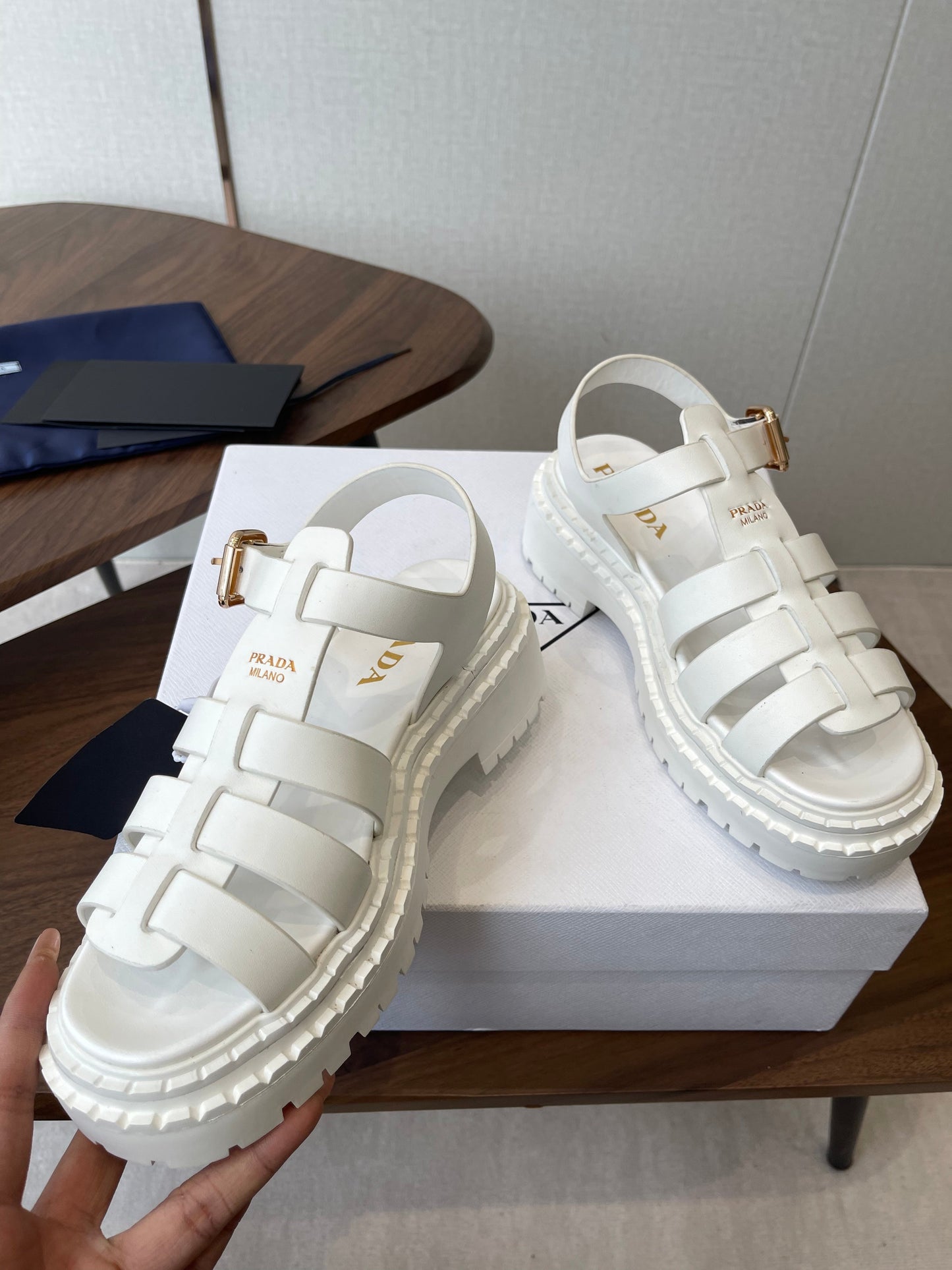 Prada Strappy Sandals 5.5cm White Leather 728558