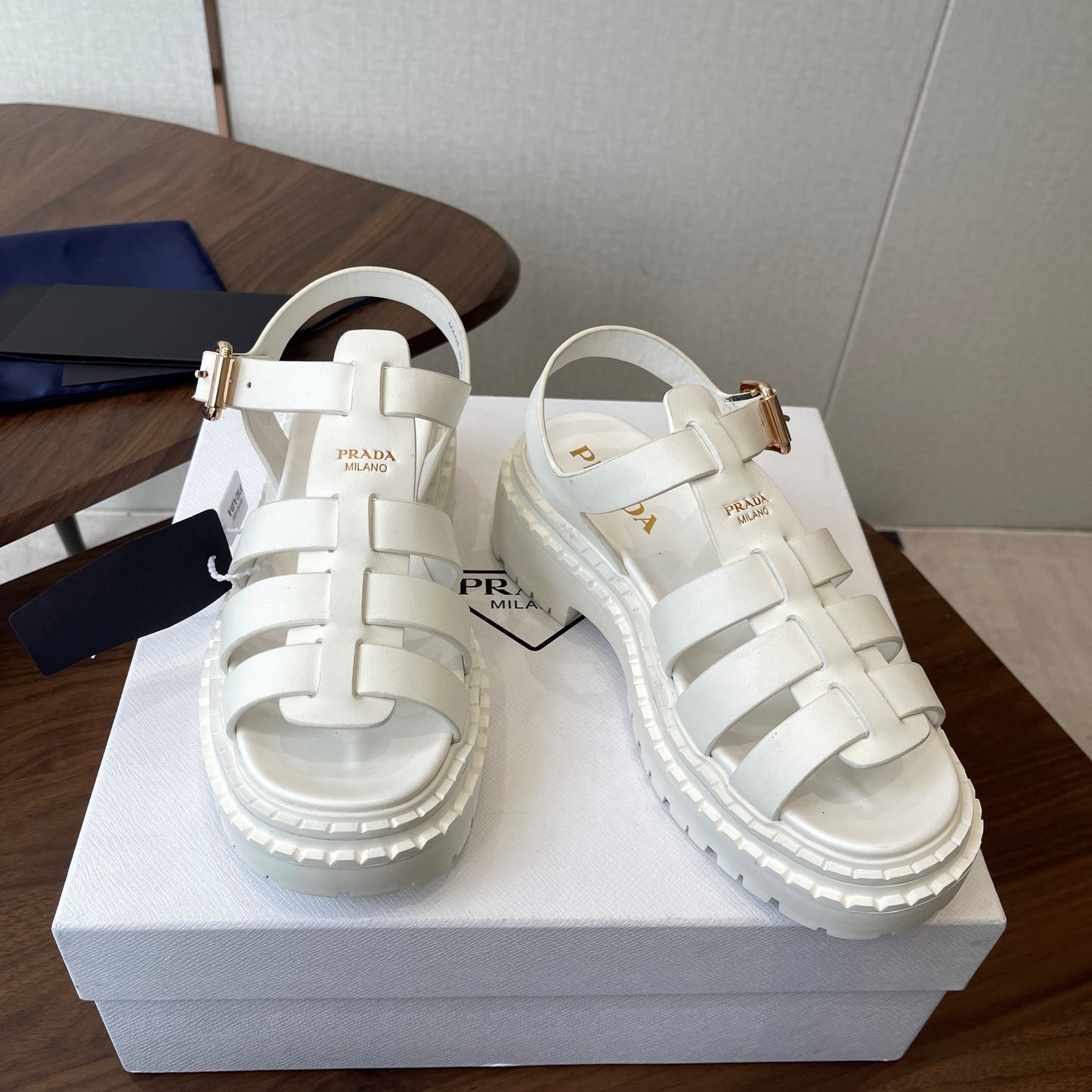 Prada Strappy Sandals 5.5cm White Leather 728558