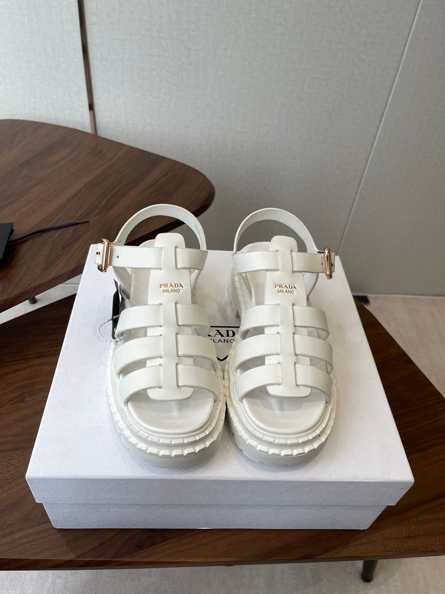 Prada Strappy Sandals 5.5cm White Leather 728558