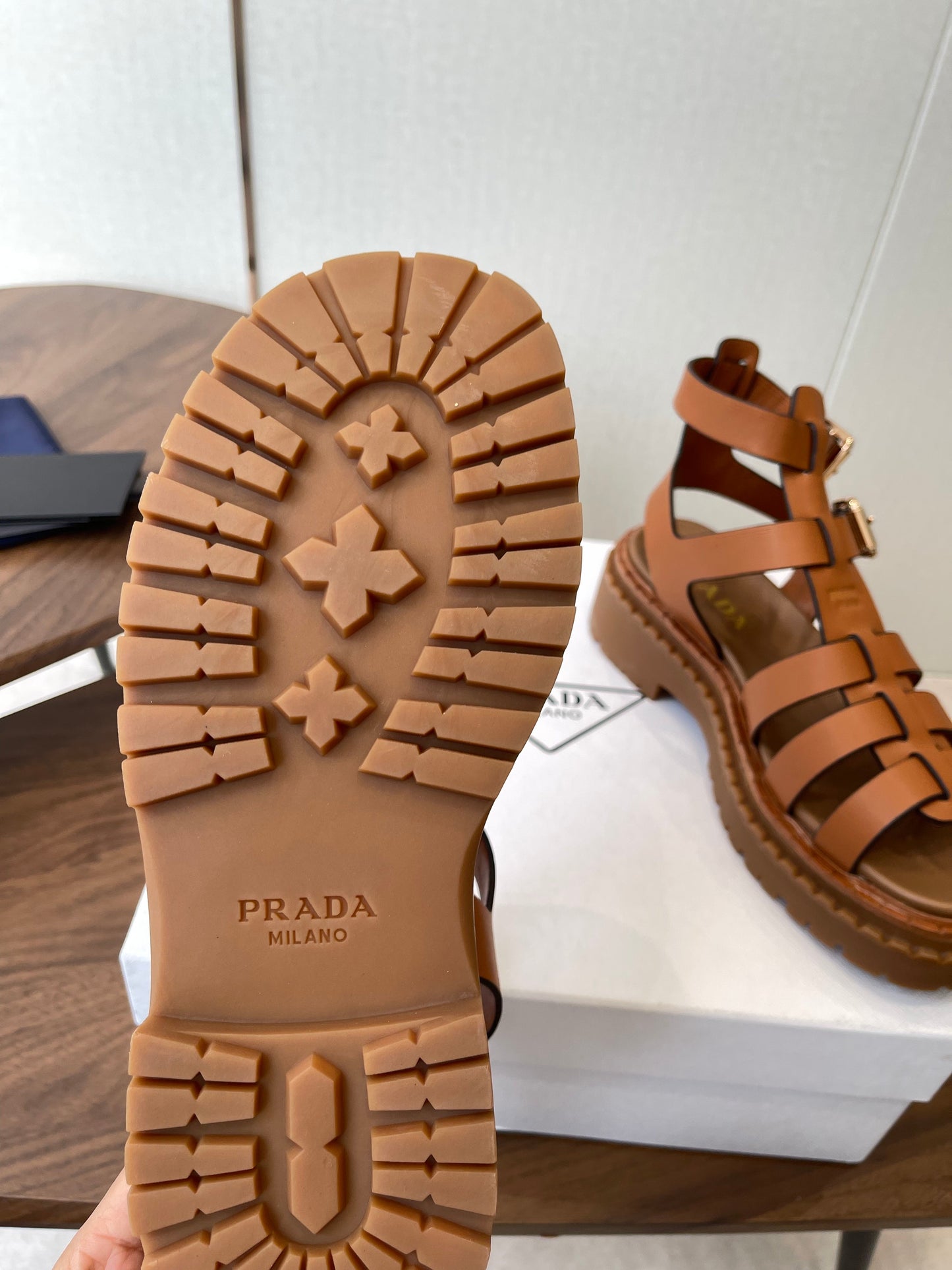Prada Strappy Sandals 5.5cm Brown Leather 728561