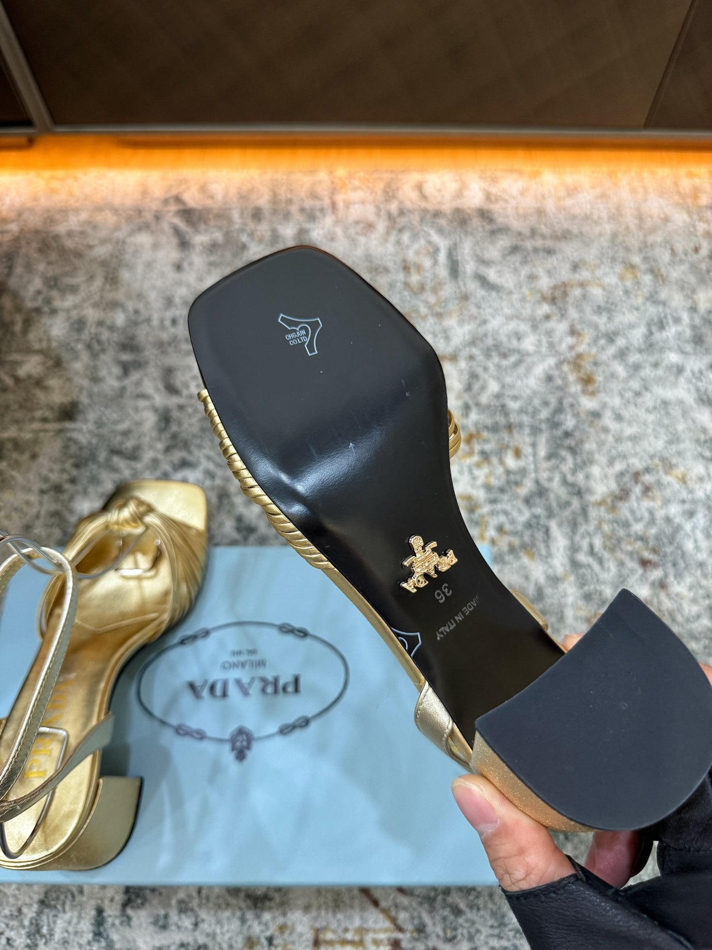 Prada Heeled Sandals 7cm Gold Leather 804101