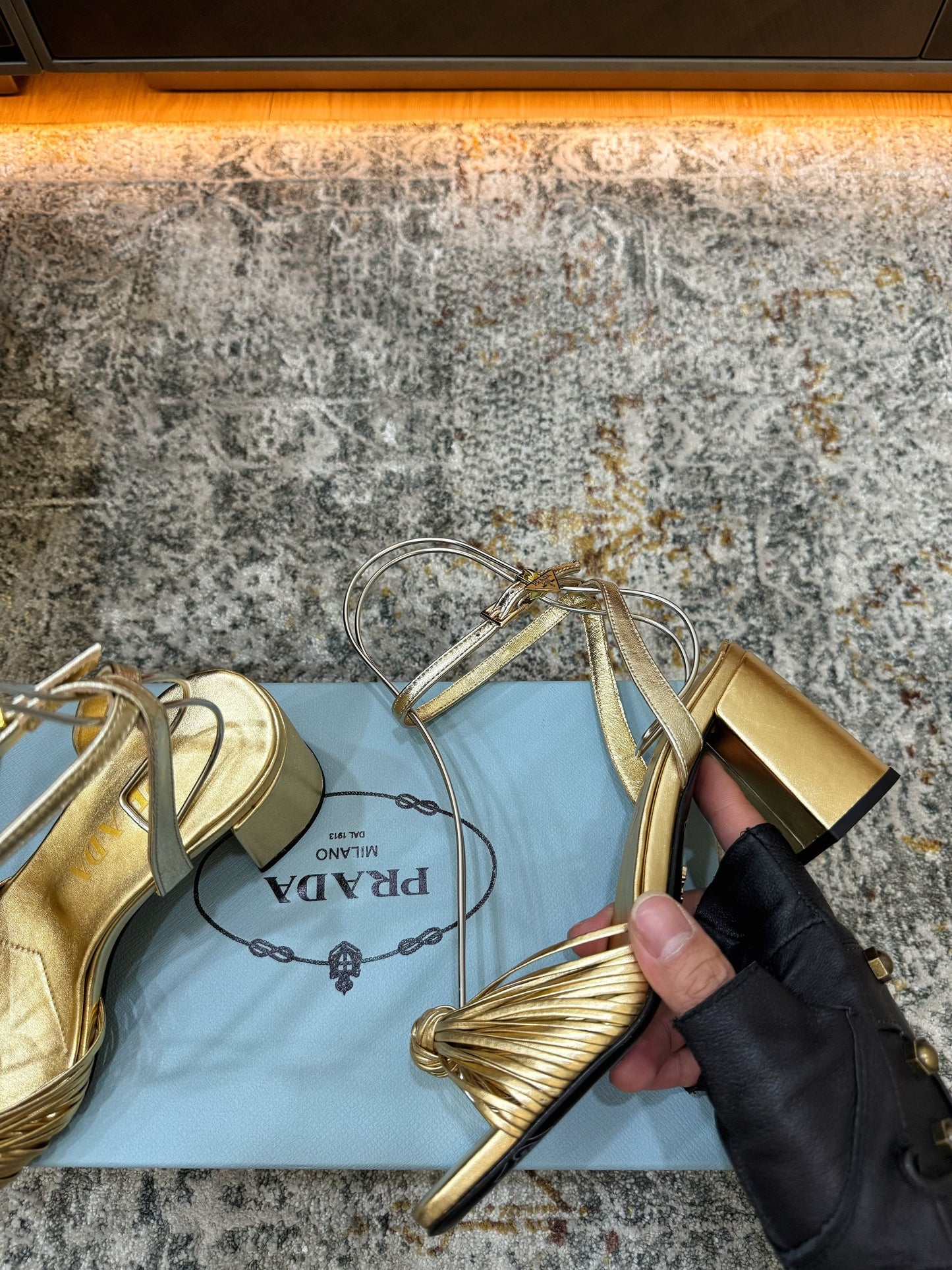 Prada Heeled Sandals 7cm Gold Leather 804101