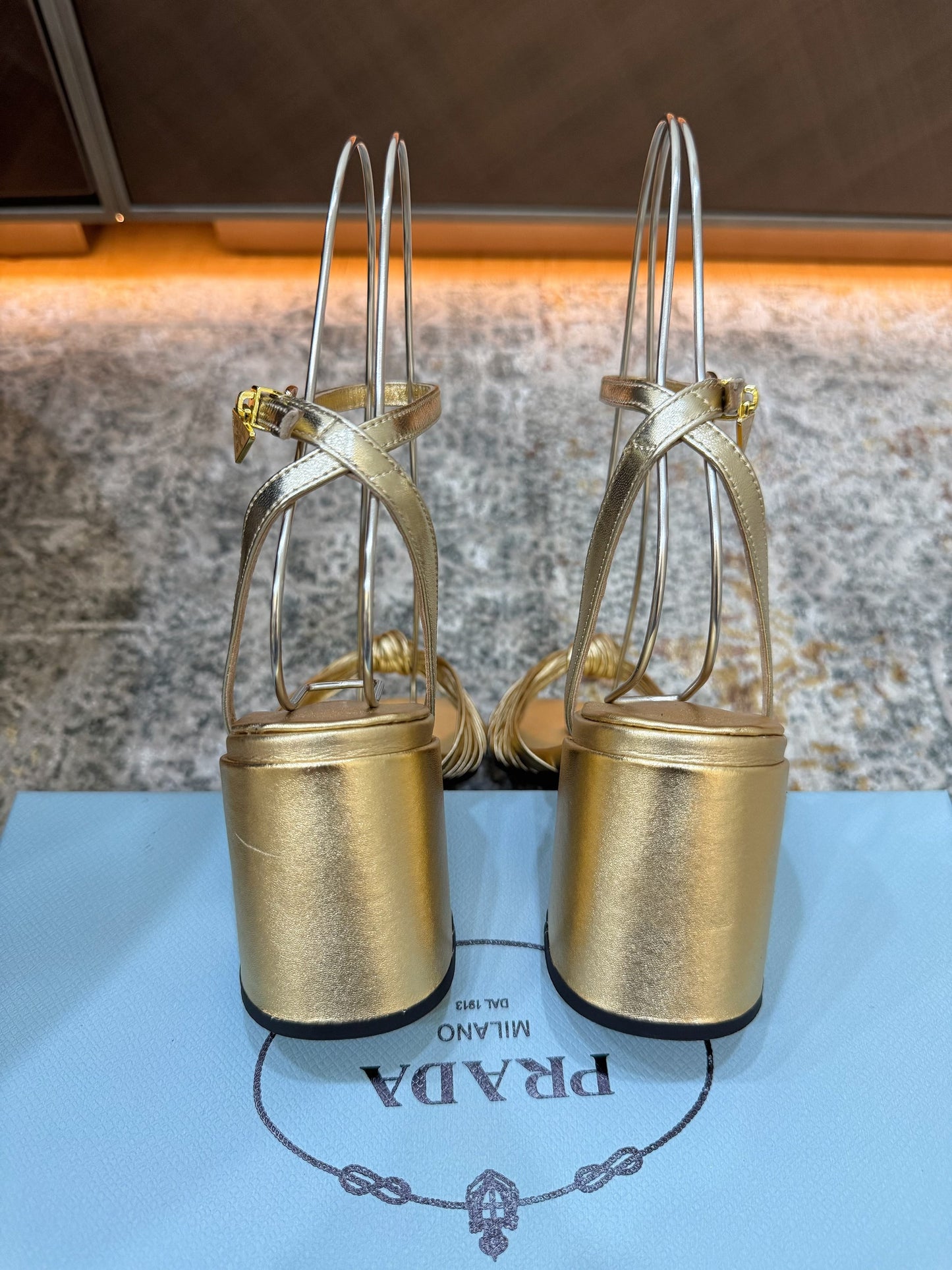 Prada Heeled Sandals 7cm Gold Leather 804101