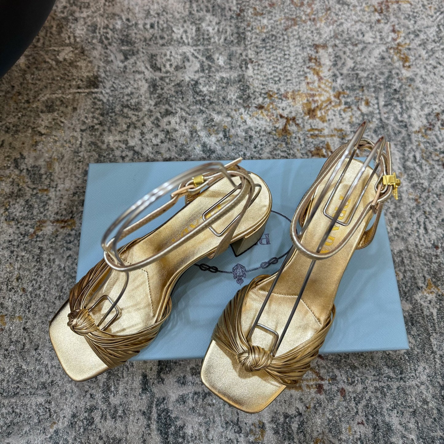 Prada Heeled Sandals 7cm Gold Leather 804101