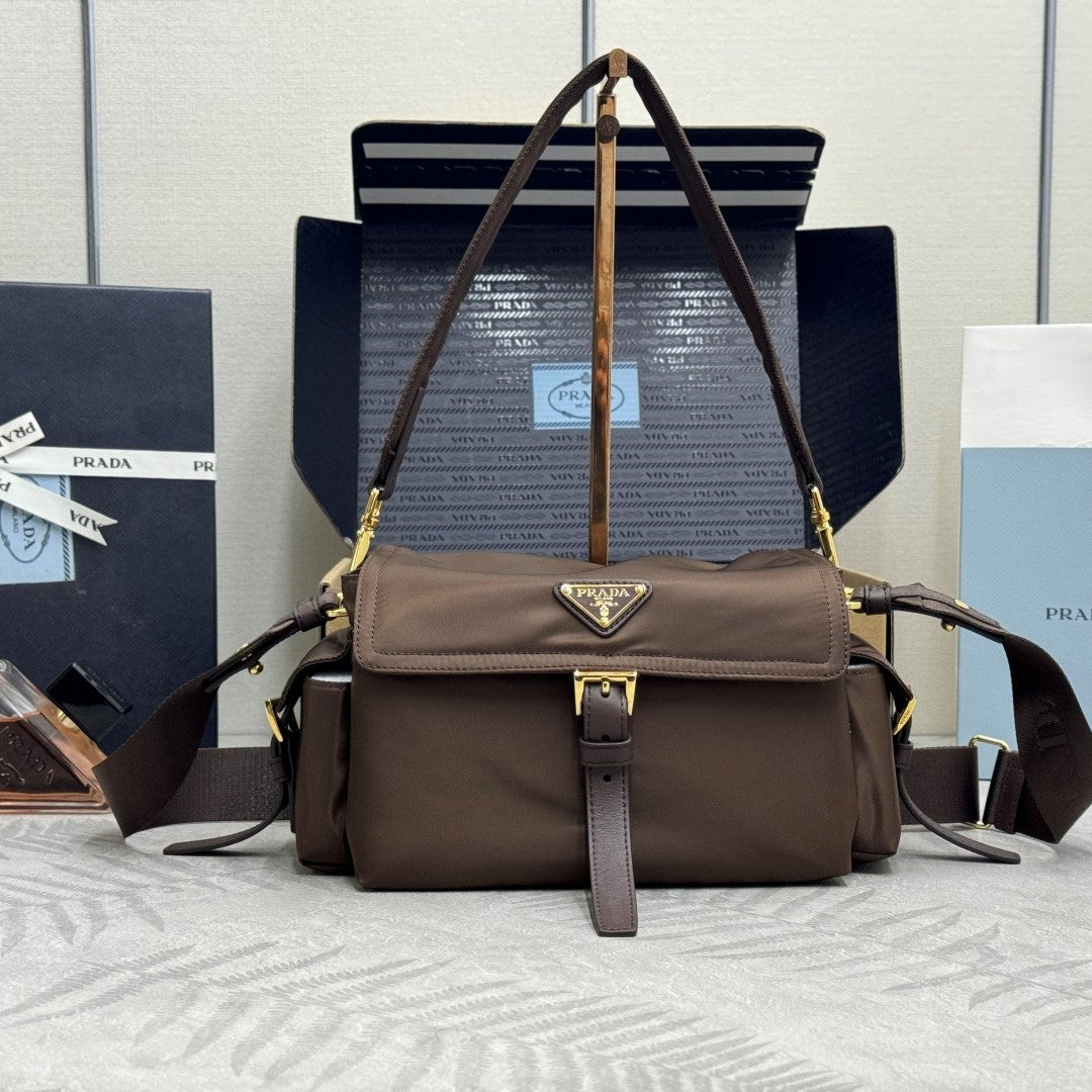 Pra Explore Medium Shoulder Bag With Flap Brown Nylon 294025